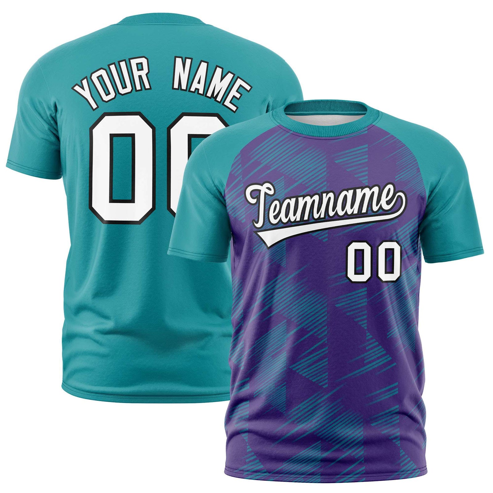 Custom Purple Aqua Crew neck Triangular Shapes Design Performance T-Shirt