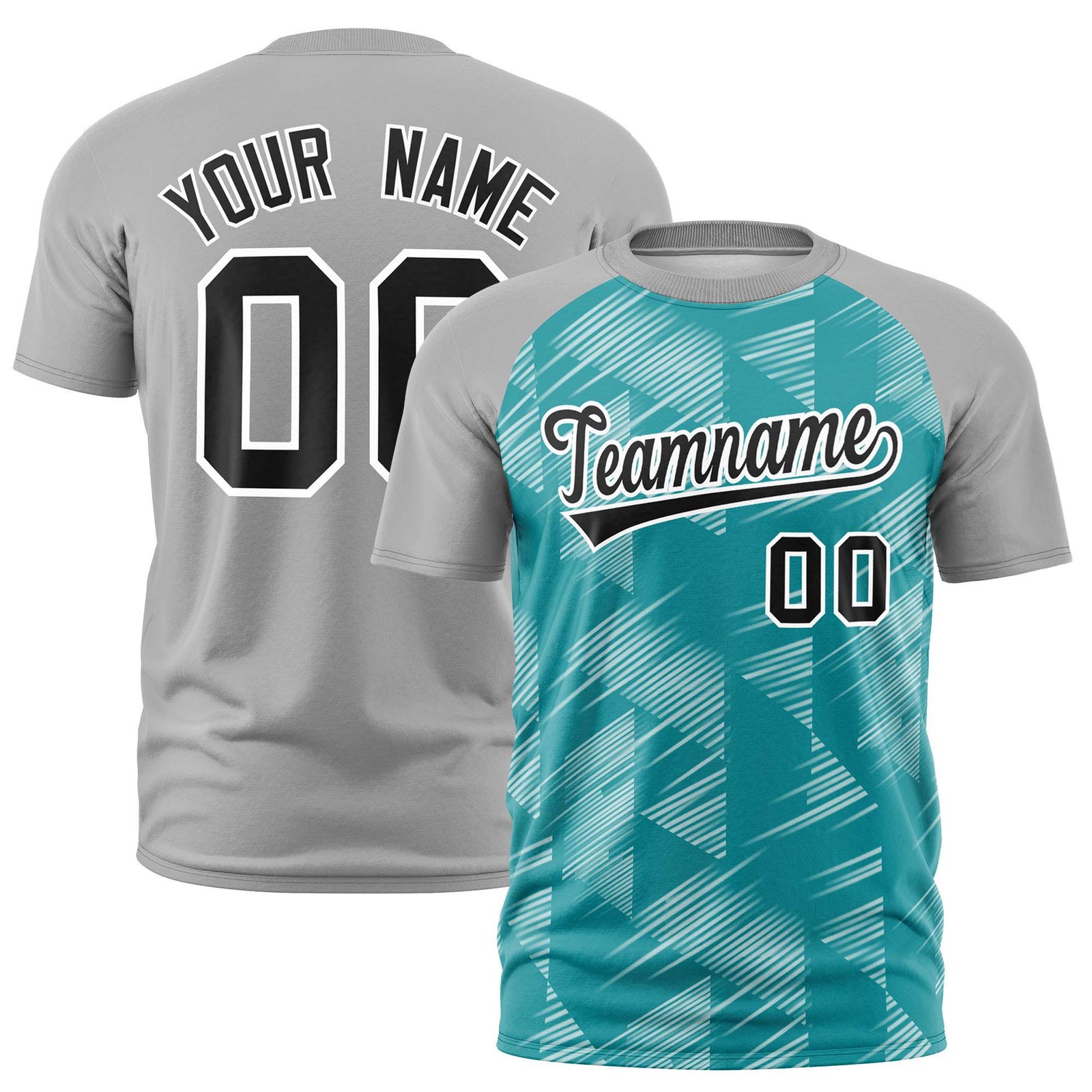 Custom Aqua Gray Crew neck Triangular Shapes Design Performance T-Shirt