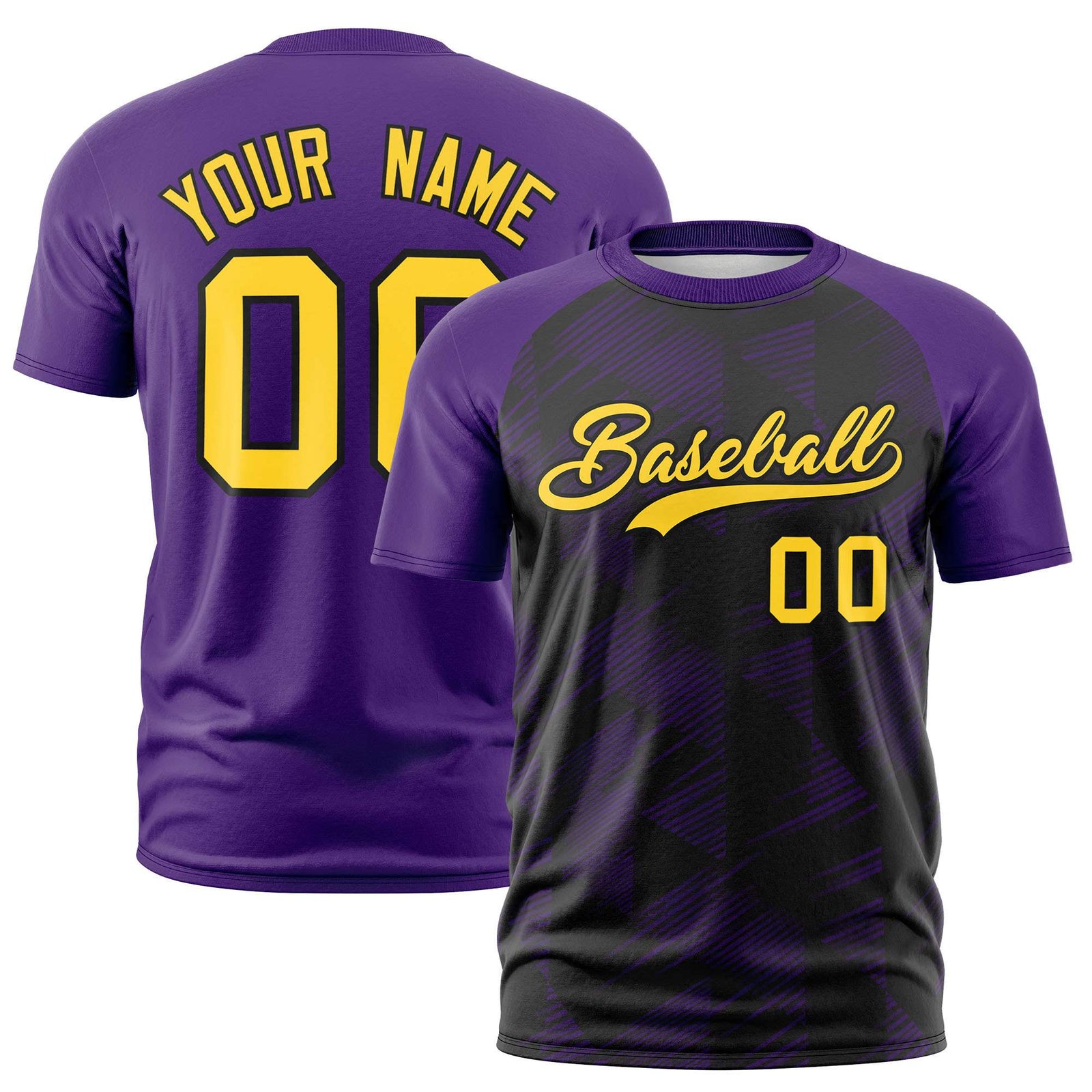 Custom Black Purple Crew neck Triangular Shapes Design Performance T-Shirt