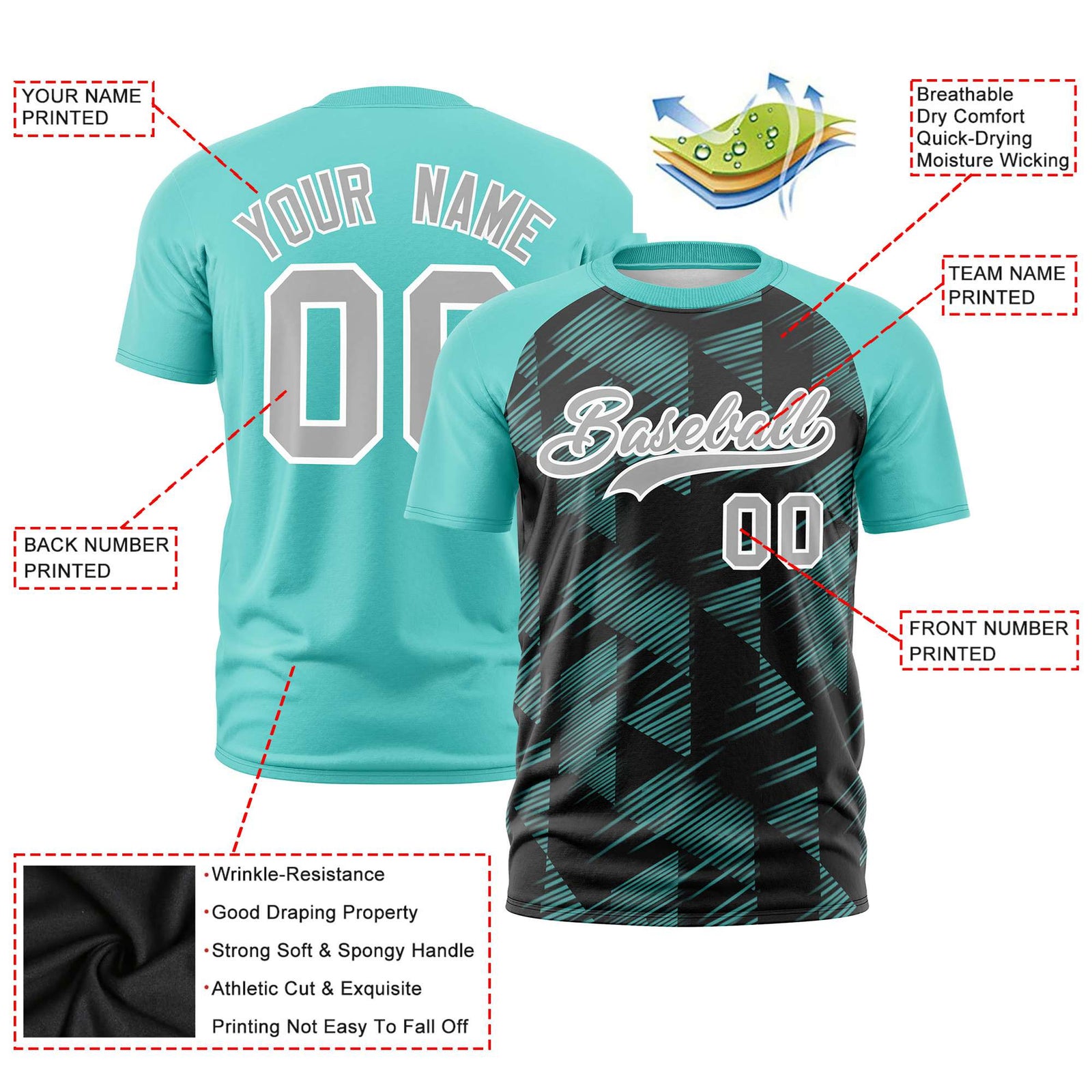 Custom Black Bright Green Crew neck Triangular Shapes Design Performance T-Shirt