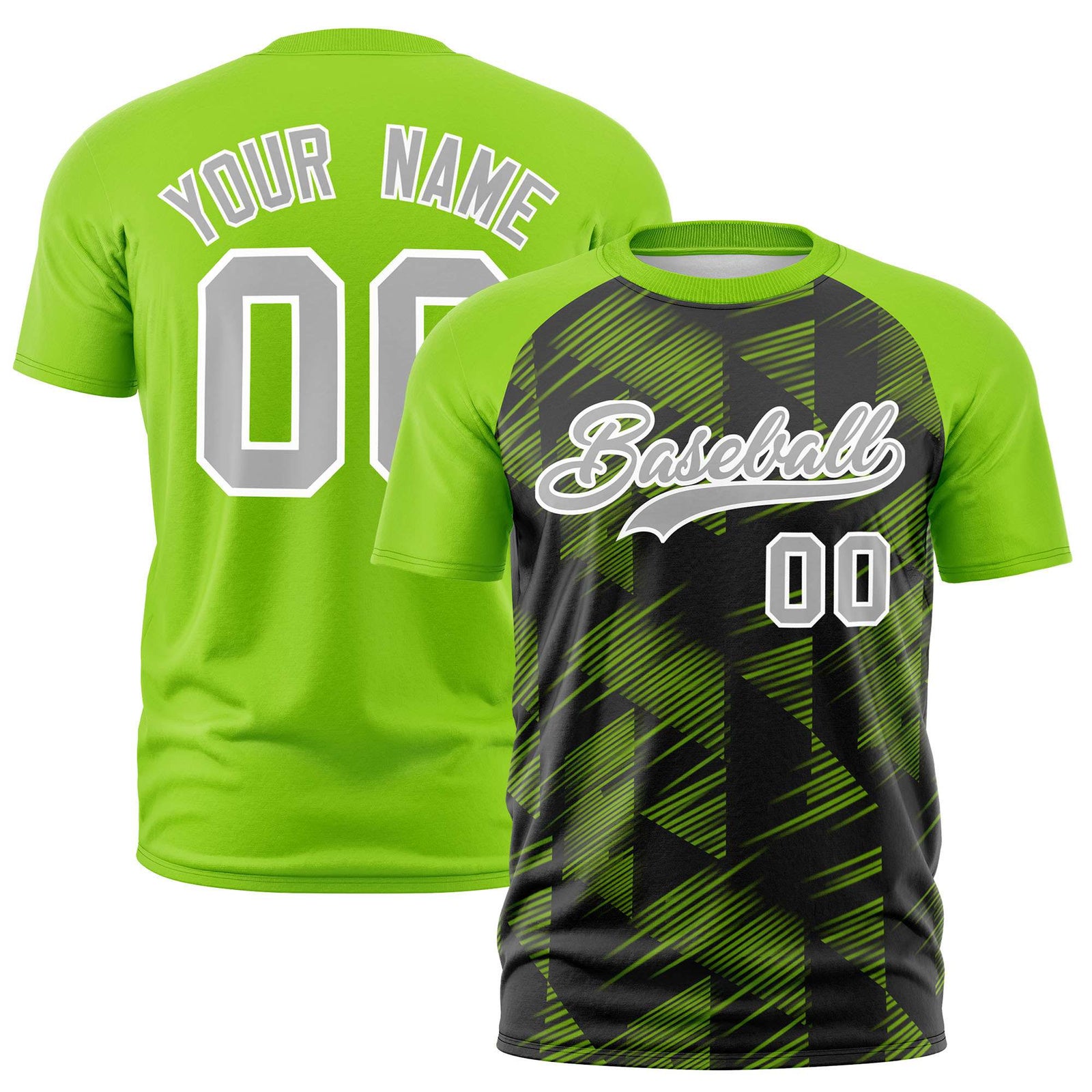 Custom Black Neon Green Crew neck Triangular Shapes Design Performance T-Shirt