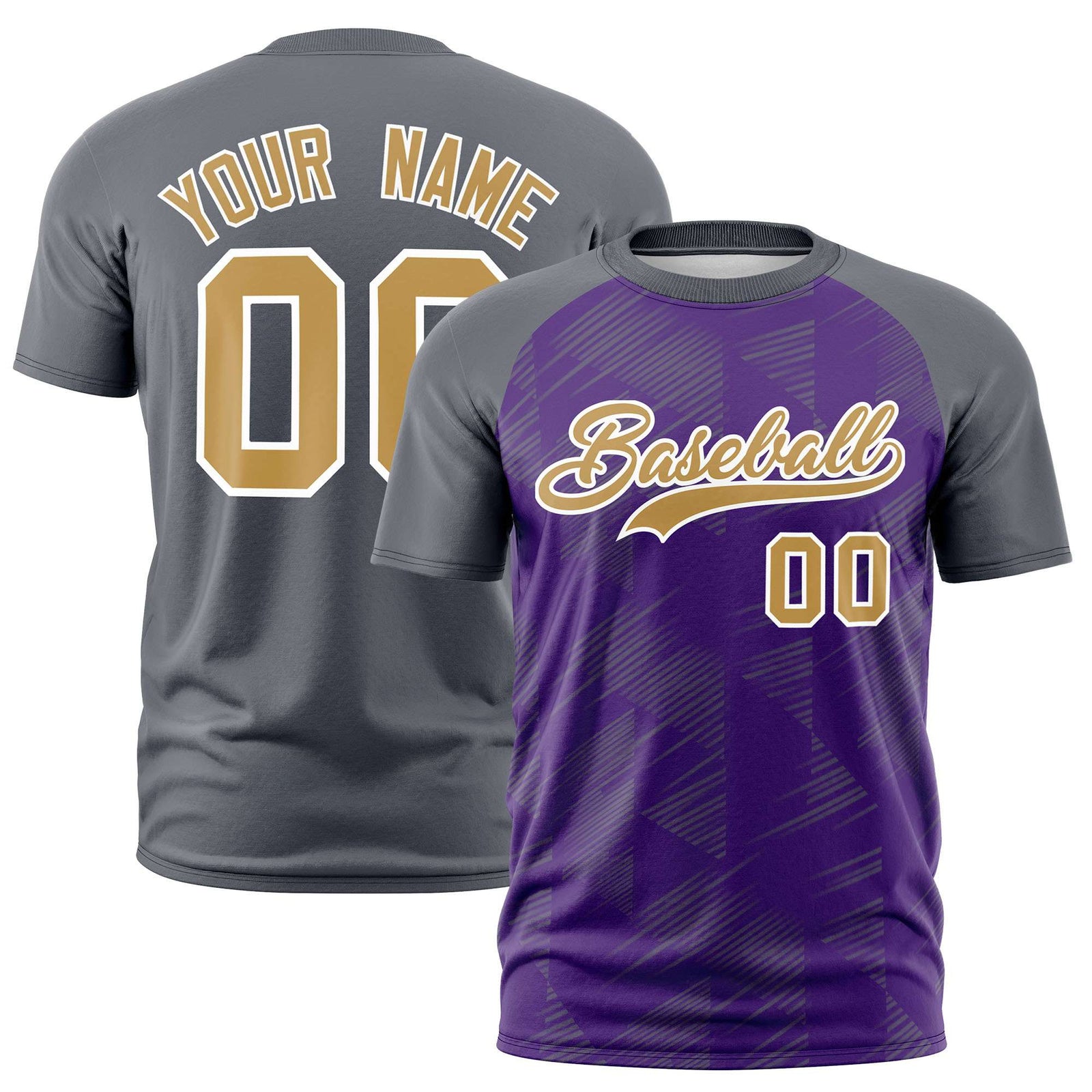 Custom Purple Gray Crew neck Triangular Shapes Design Performance T-Shirt