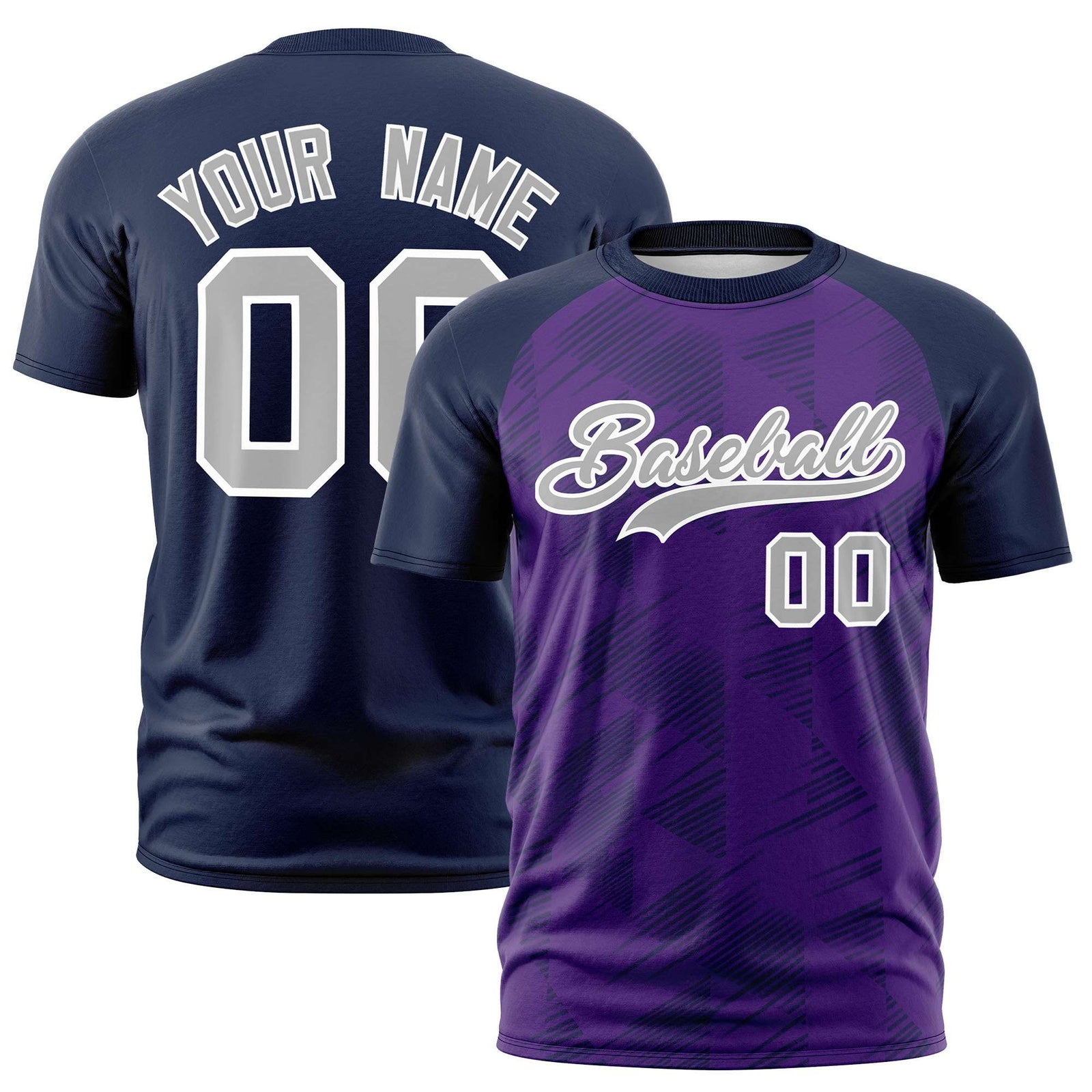 Custom Purple Navy Crew neck Triangular Shapes Design Performance T-Shirt