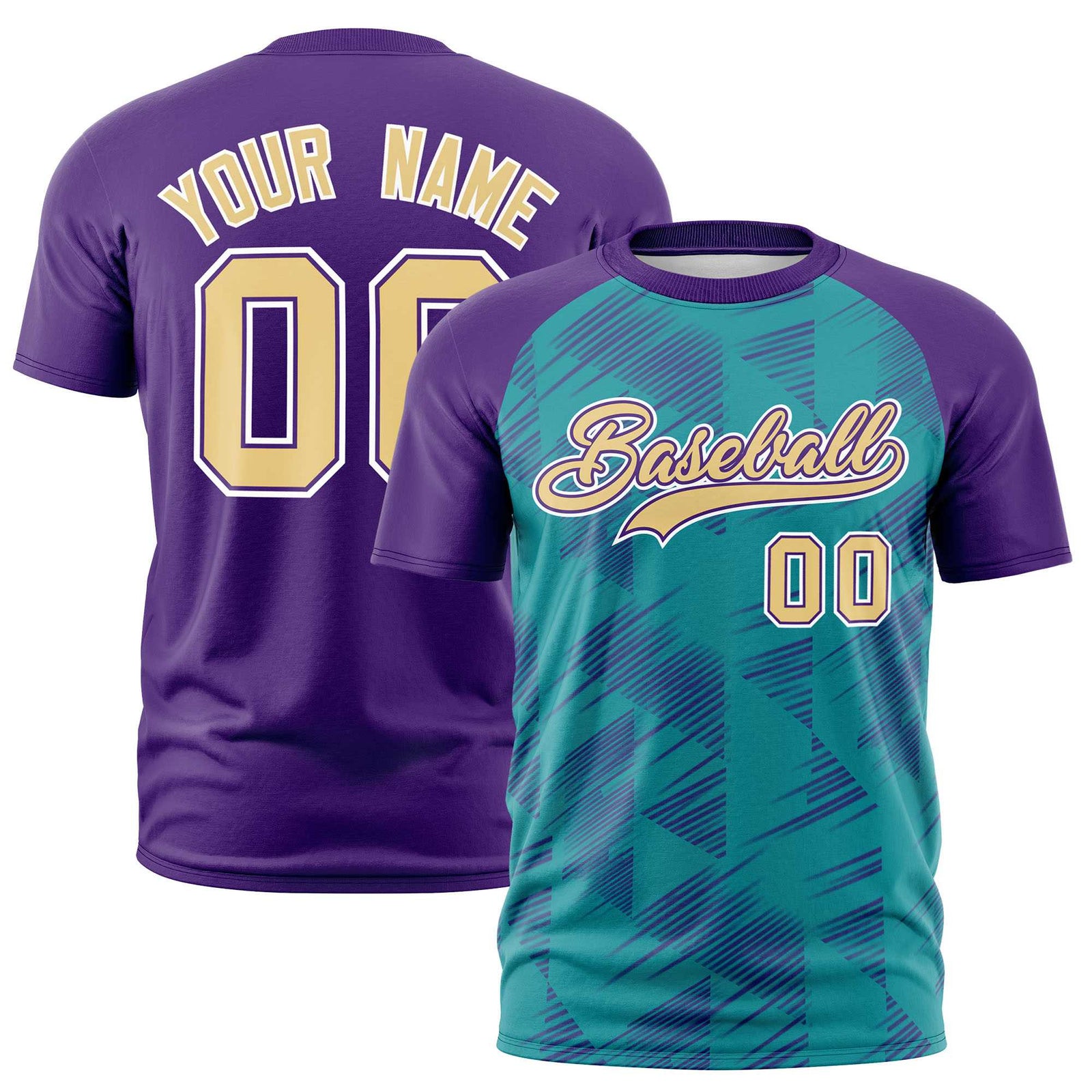 Custom Aqua Purple Crew neck Triangular Shapes Design Performance T-Shirt