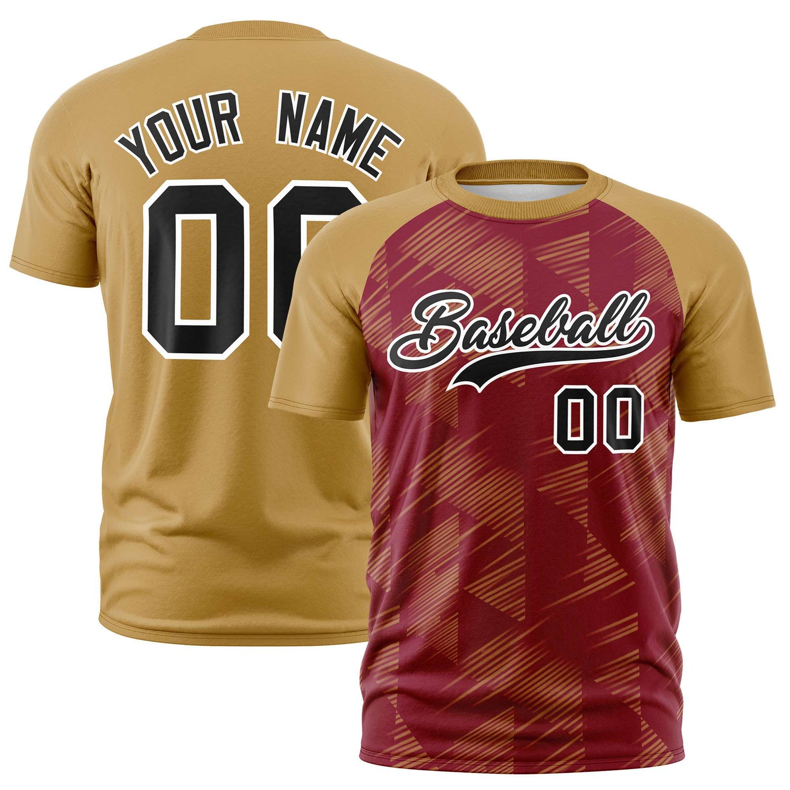 Custom Crimson Old Gold Crew neck Triangular Shapes Design Performance T-Shirt