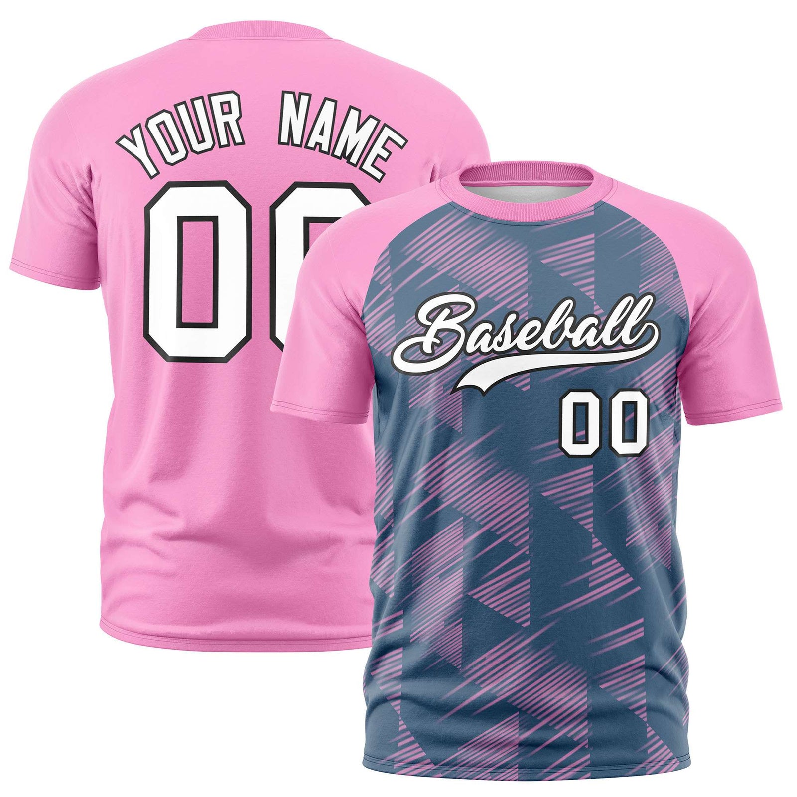 Custom Midnight Blue Pink Crew neck Triangular Shapes Design Performance T-Shirt