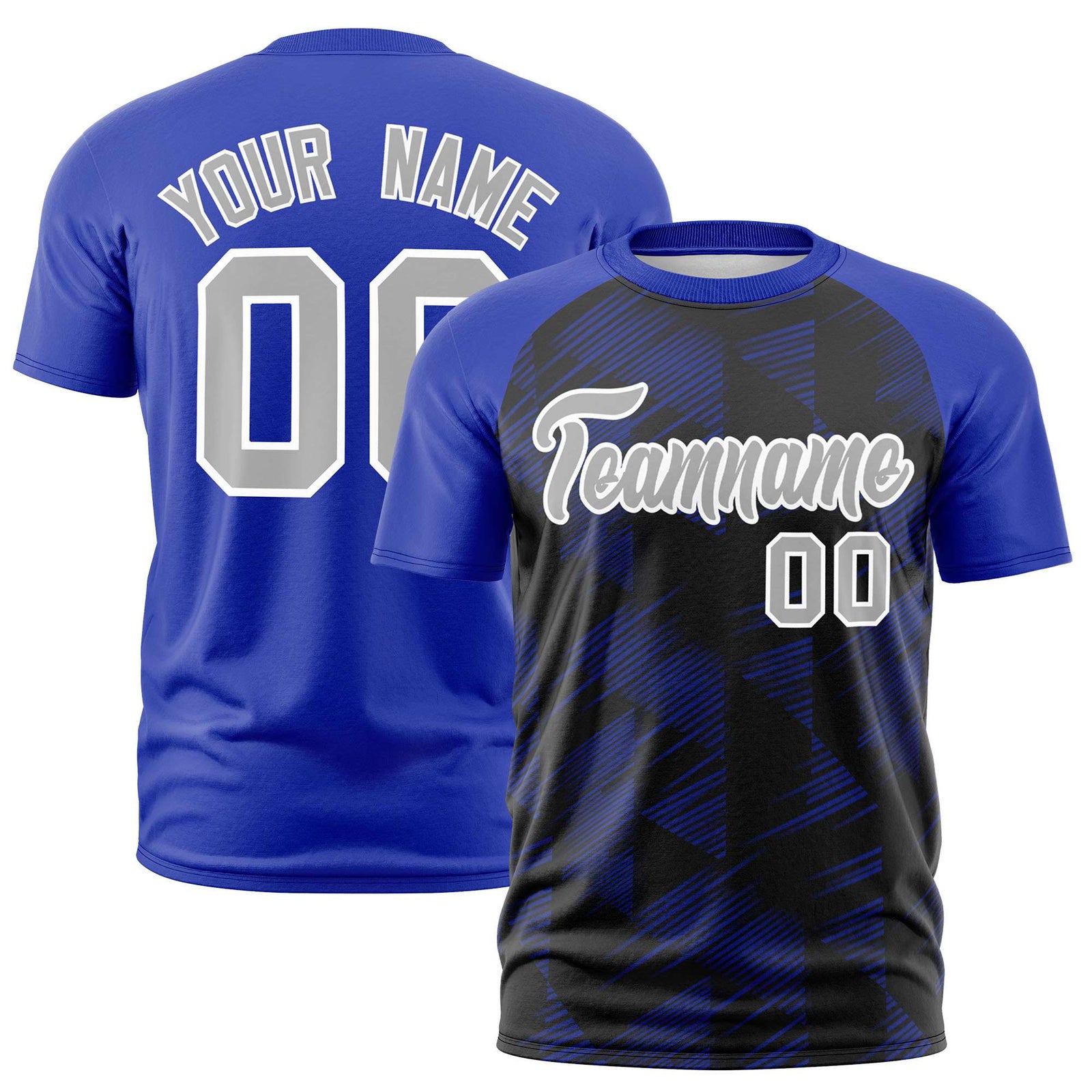 Custom Black Royal Blue Crew neck Triangular Shapes Design Performance T-Shirt