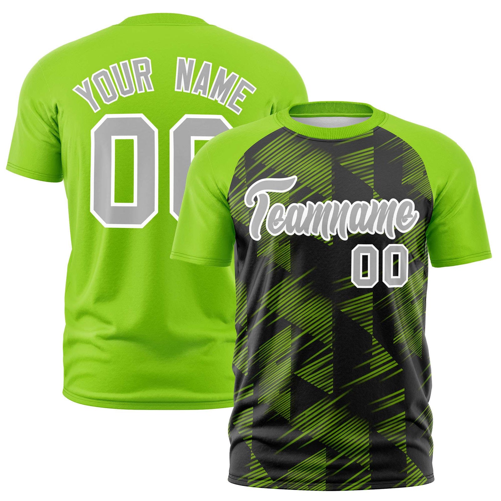 Custom Black Neon Green Crew neck Triangular Shapes Design Performance T-Shirt