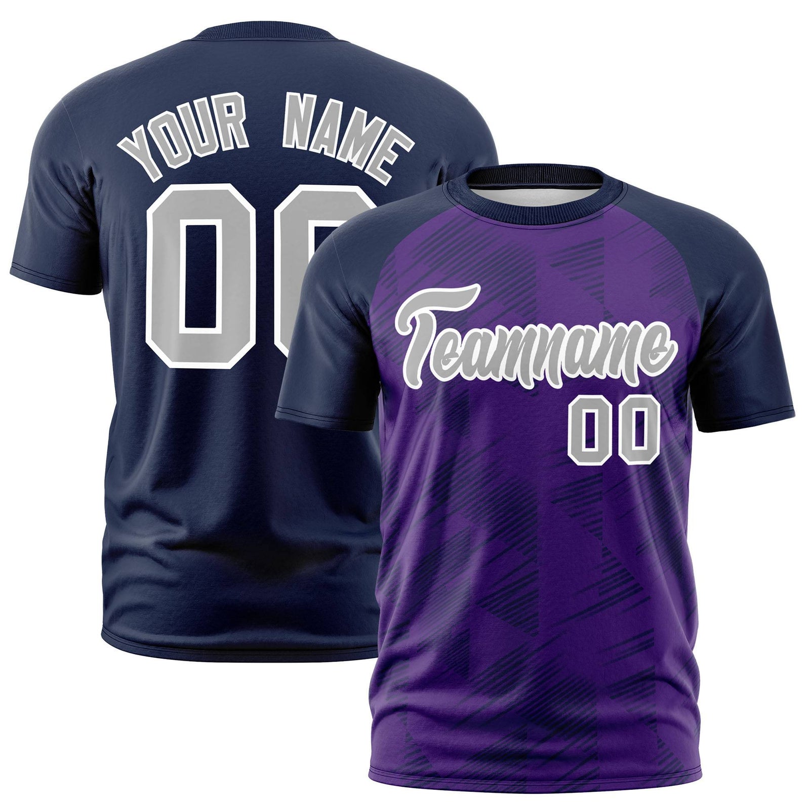 Custom Purple Navy Crew neck Triangular Shapes Design Performance T-Shirt
