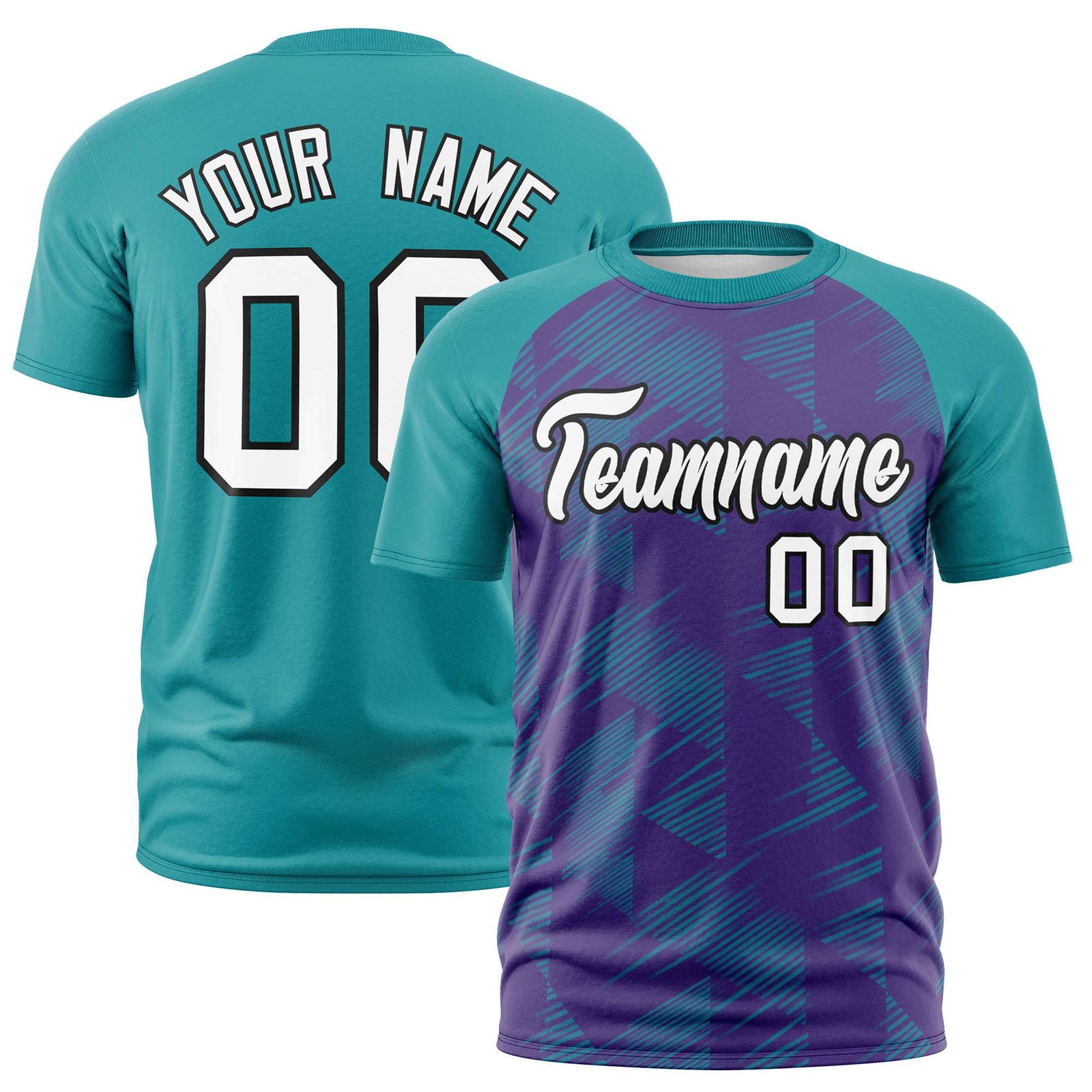 Custom Purple Aqua Crew neck Triangular Shapes Design Performance T-Shirt