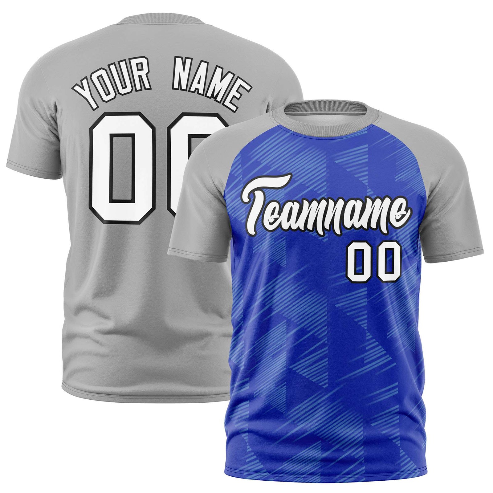 Custom Royal Blue Gray Crew neck Triangular Shapes Design Performance T-Shirt