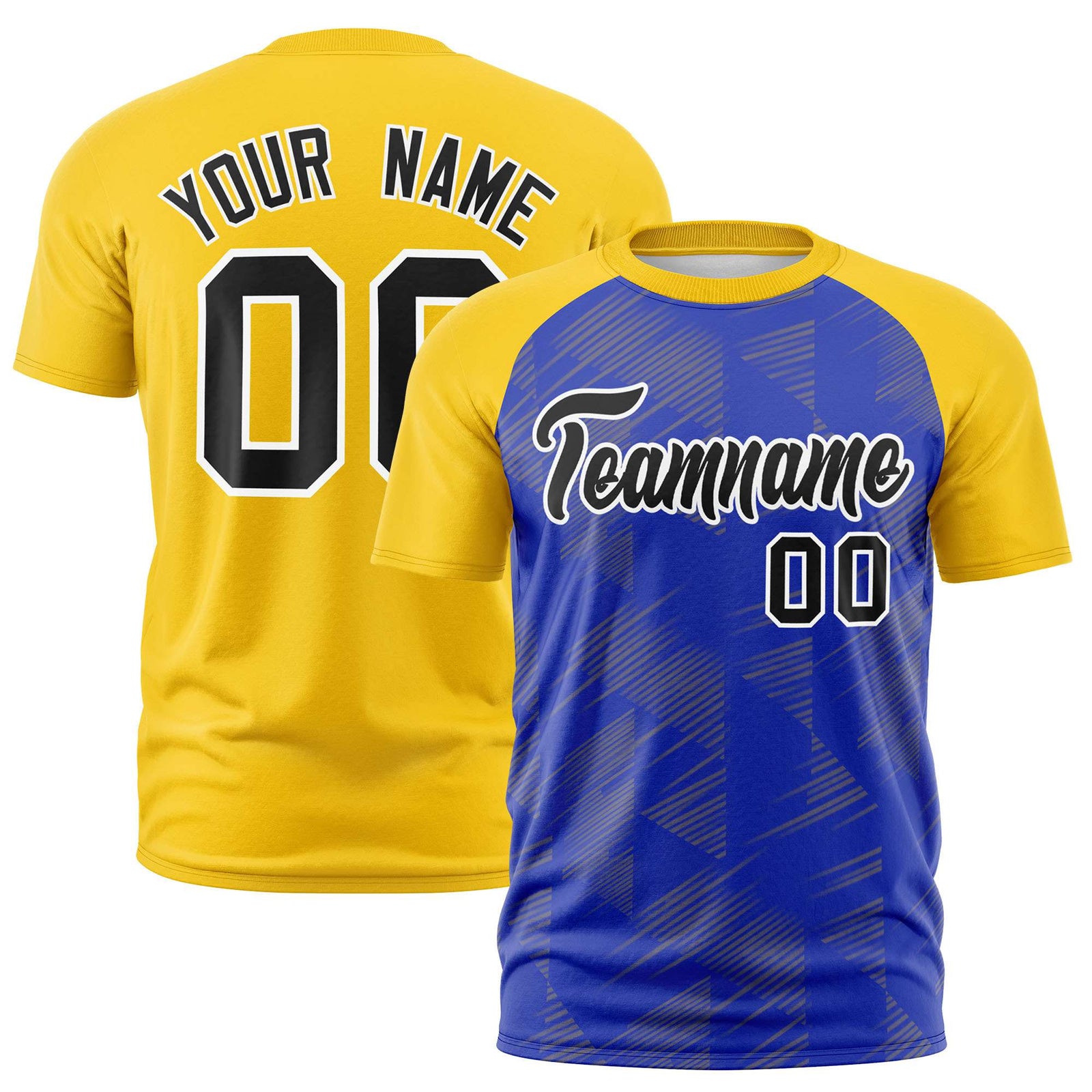 Custom Royal Blue Gold-01 Crew neck Triangular Shapes Design Performance T-Shirt