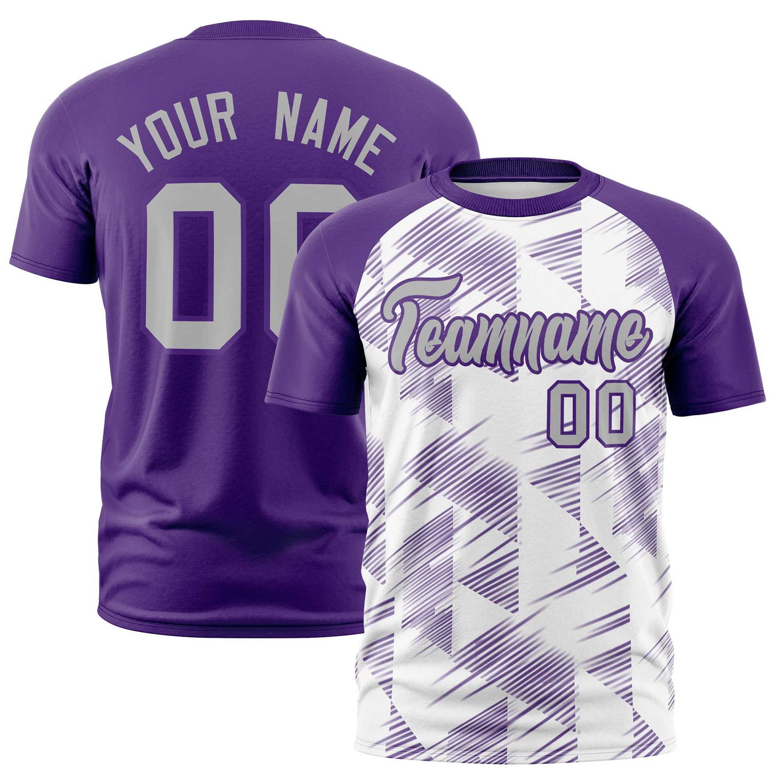 Custom White Purple Crew neck Triangular Shapes Design Performance T-Shirt