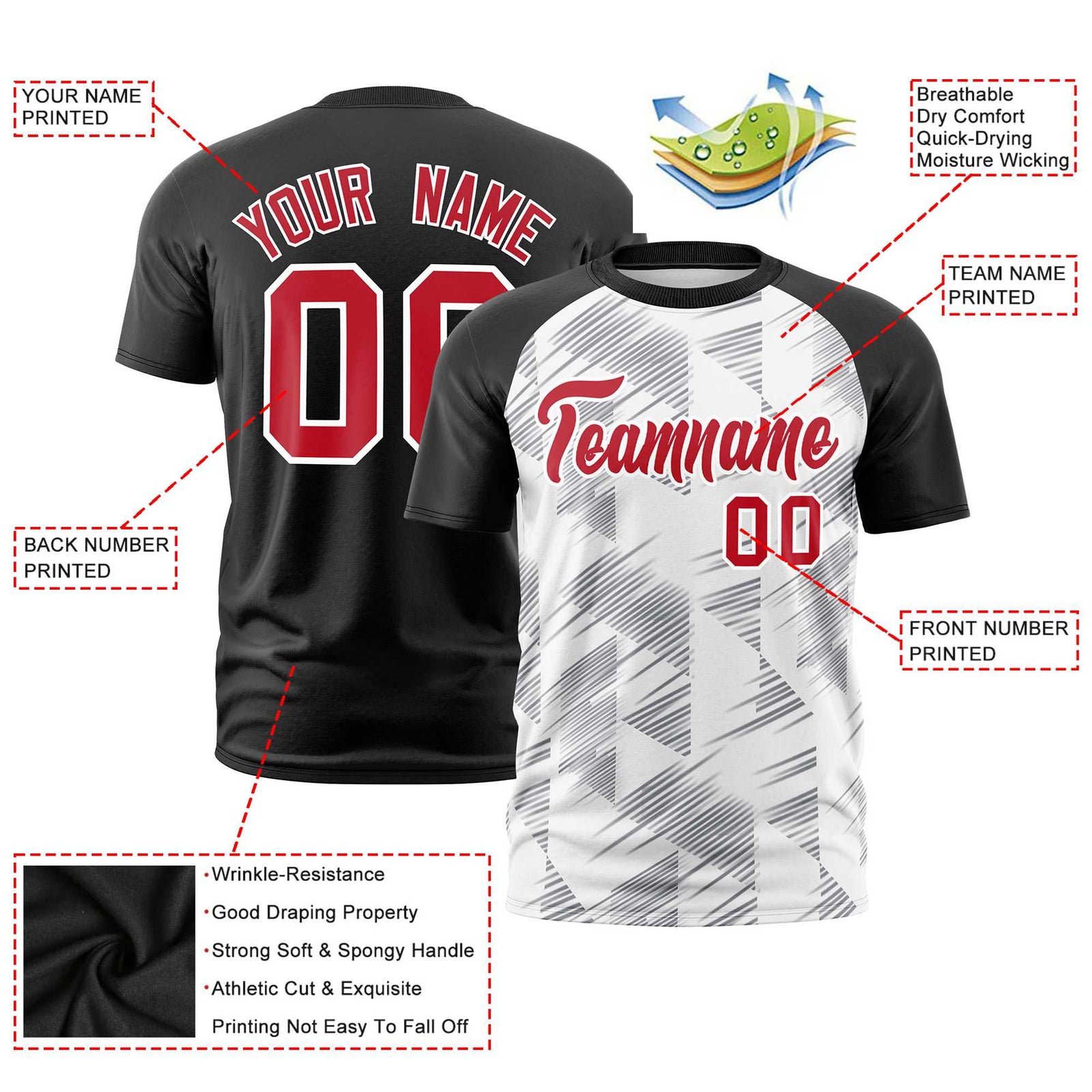 Custom White Black Crew neck Triangular Shapes Design Performance T-Shirt