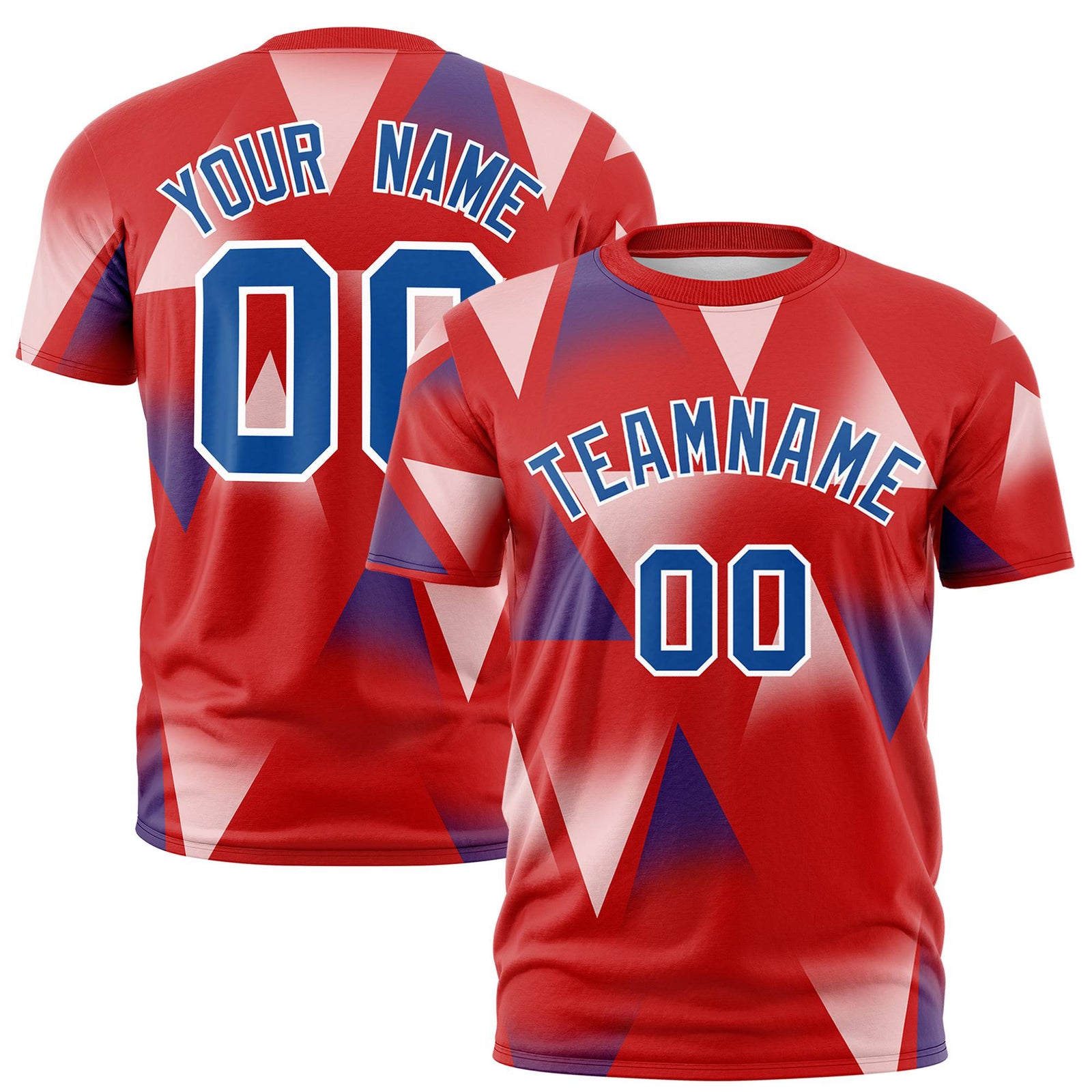 Custom Red White-Royal Blue Personalized Triangular Pattern Performance T-Shirt