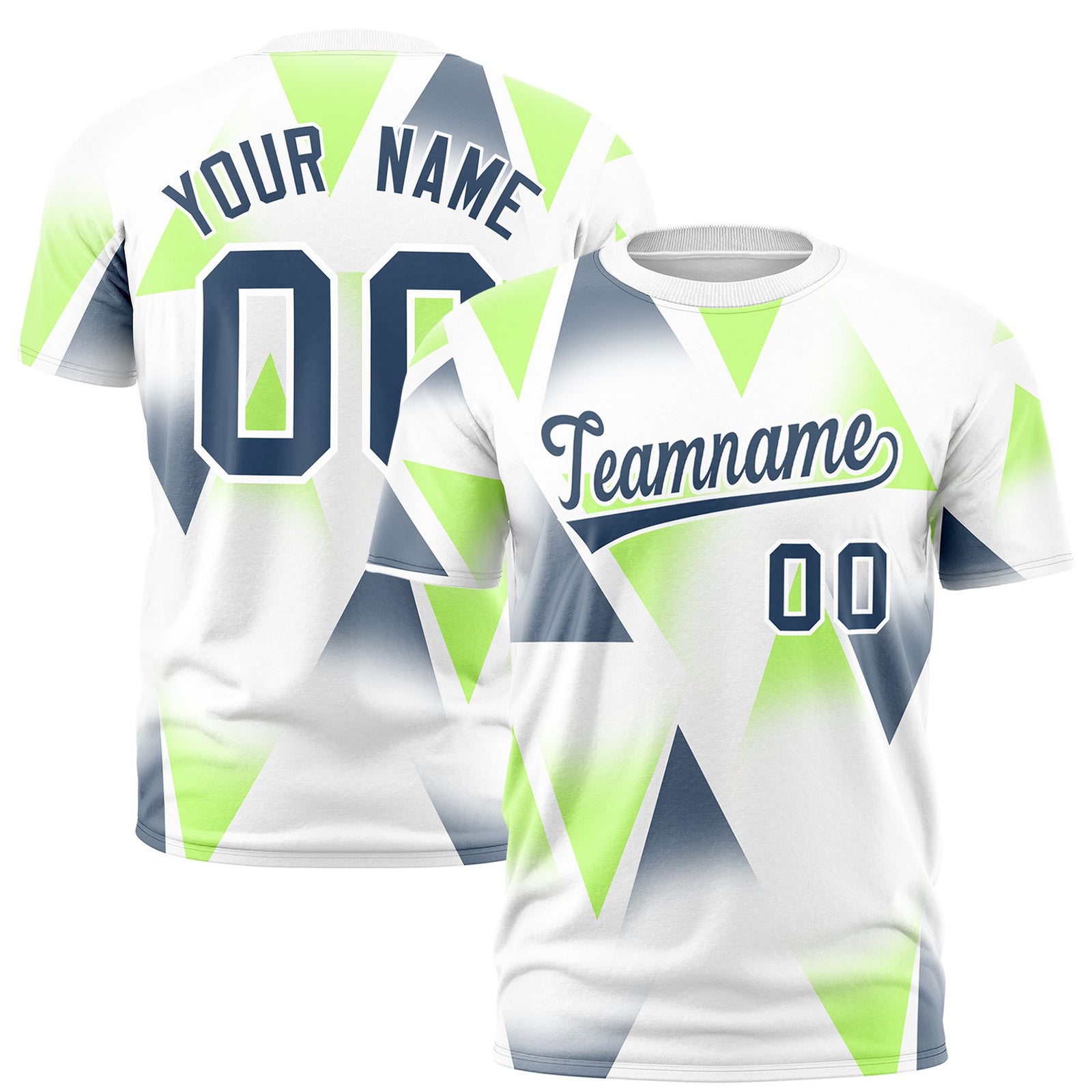 Custom White Neon Fluorescent Green-Gray Personalized Triangular Pattern Performance T-Shirt