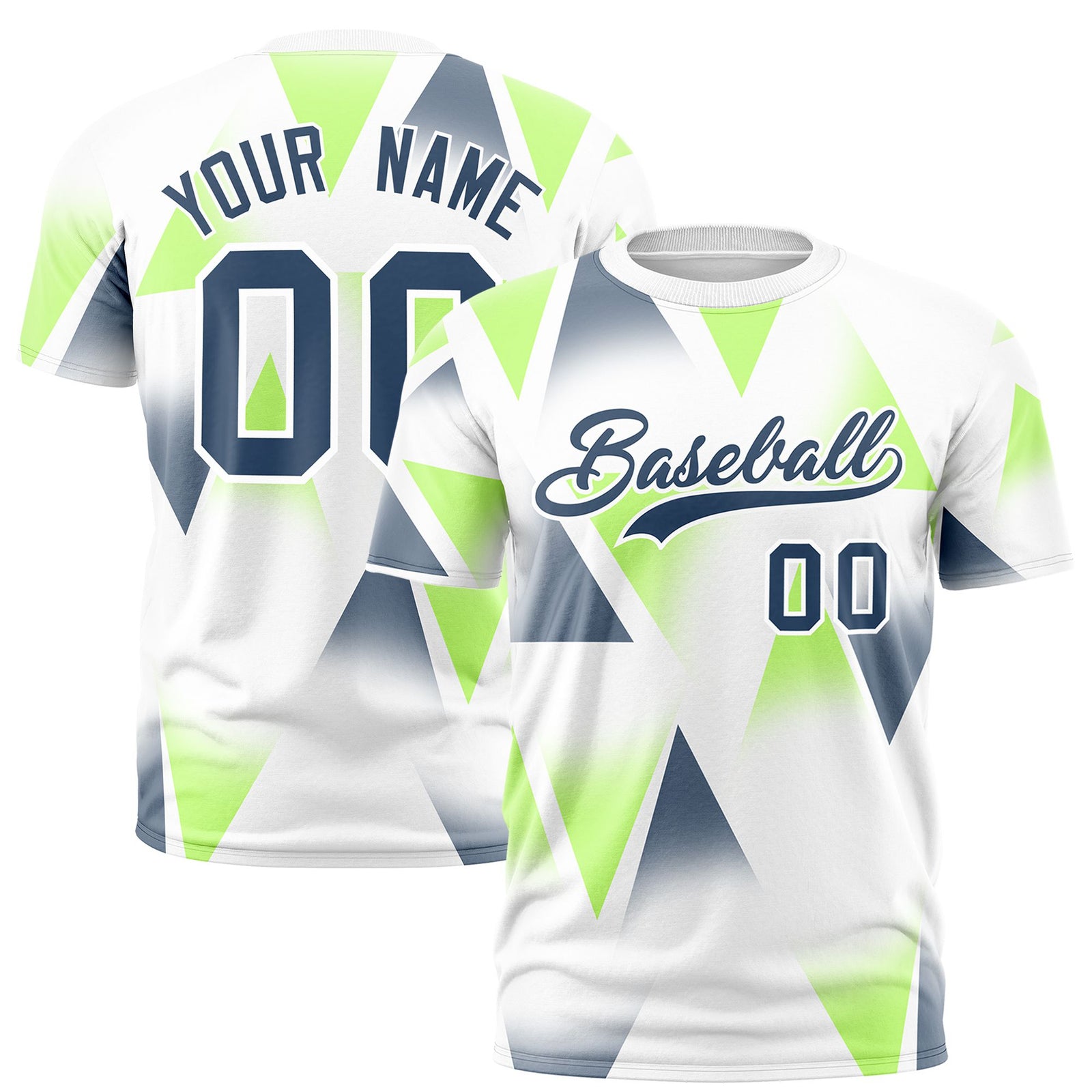 Custom White Neon Fluorescent Green-Gray Personalized Triangular Pattern Performance T-Shirt