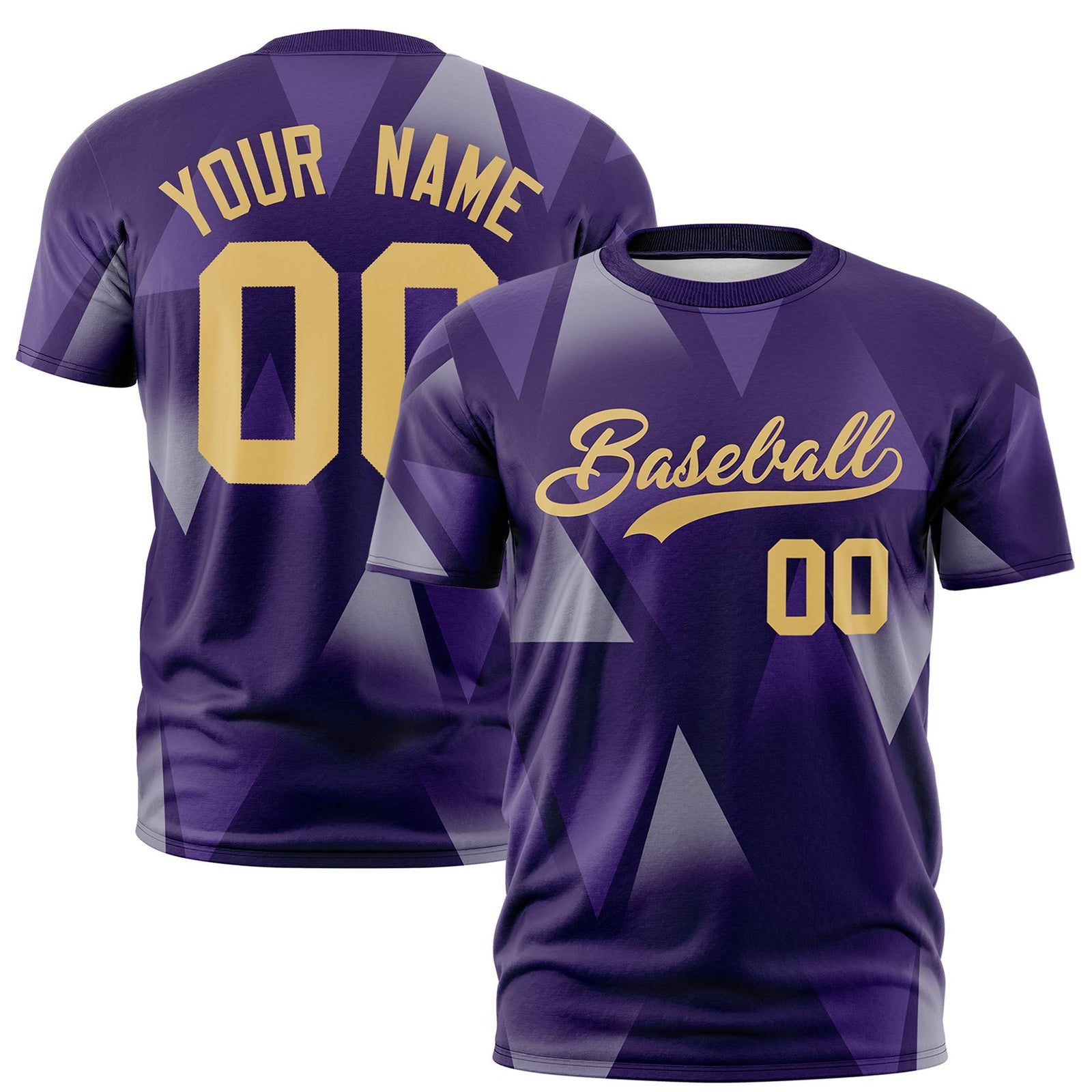 Custom Purple Gray-Old Gold Personalized Triangular Pattern Performance T-Shirt