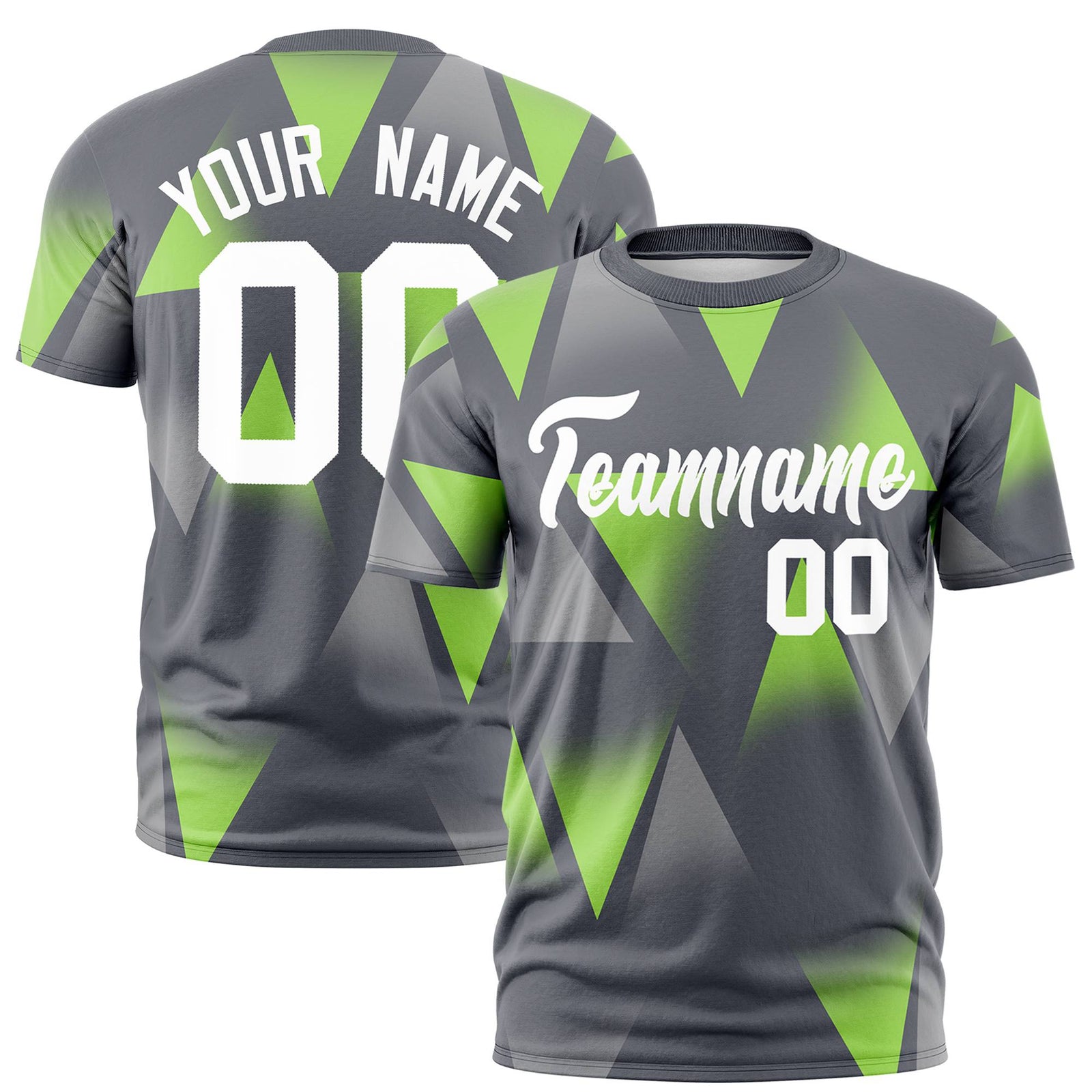 Custom Gray Neon Green-White Personalized Triangular Pattern Performance T-Shirt