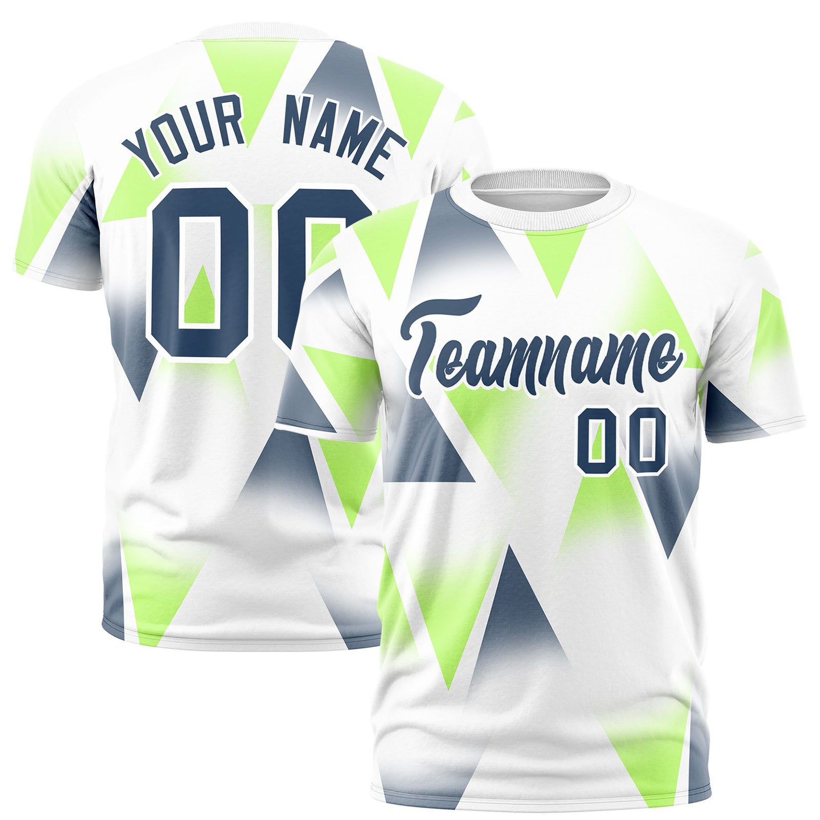 Custom White Neon Fluorescent Green-Gray Personalized Triangular Pattern Performance T-Shirt