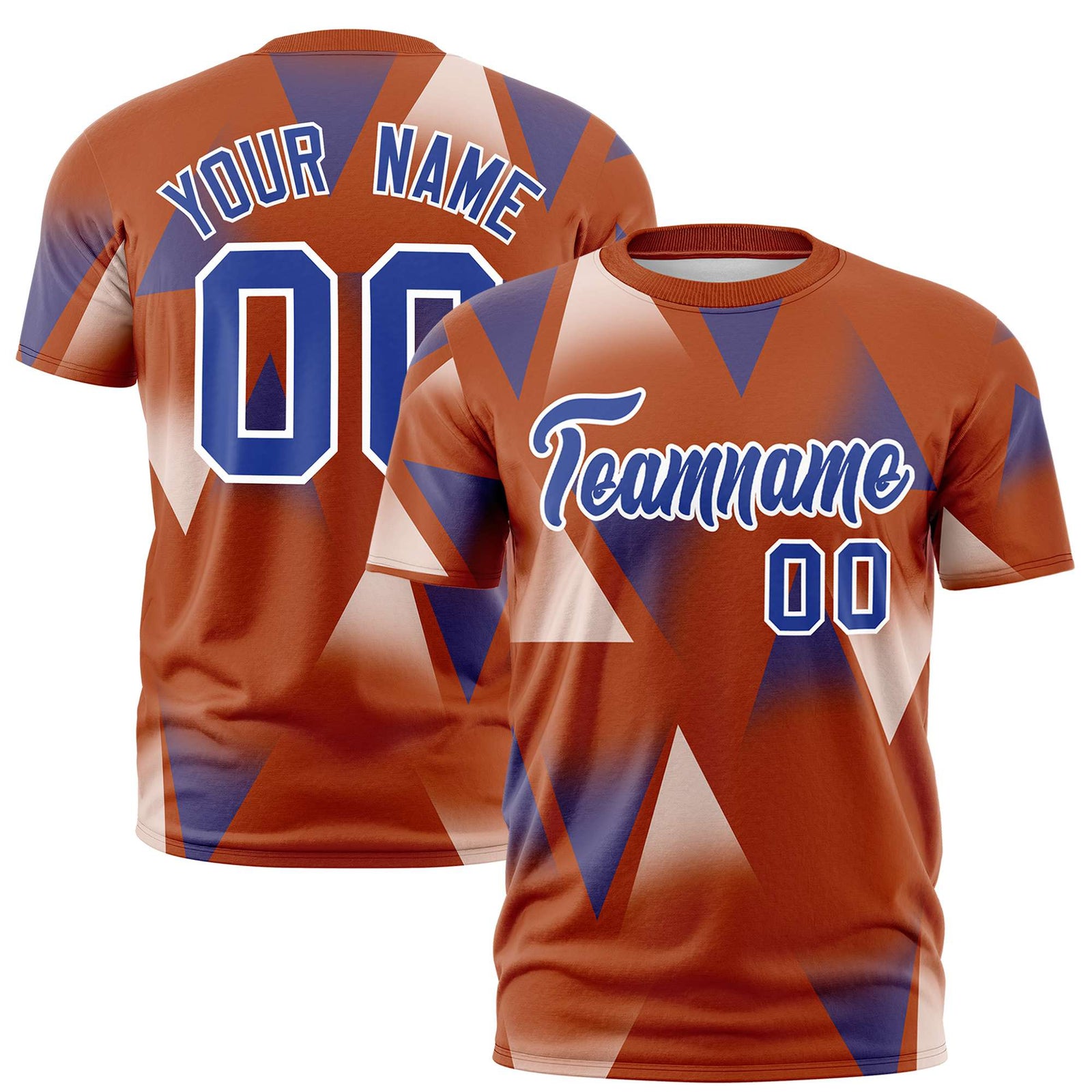 Custom Texas Orange White-Royal Blue Personalized Triangular Pattern Performance T-Shirt
