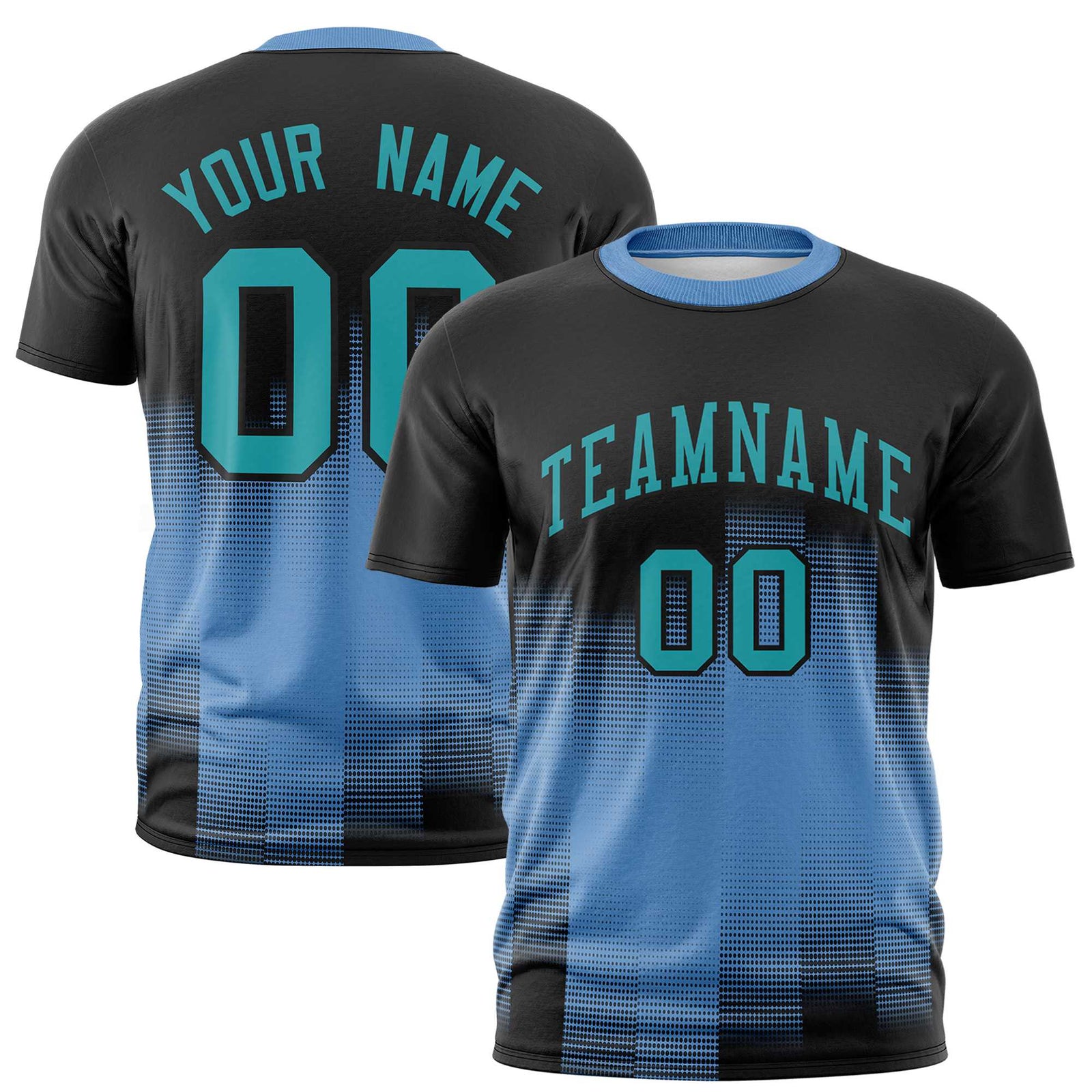 Custom Powder Blue Black Gradient Fashion Design Performance T-Shirt