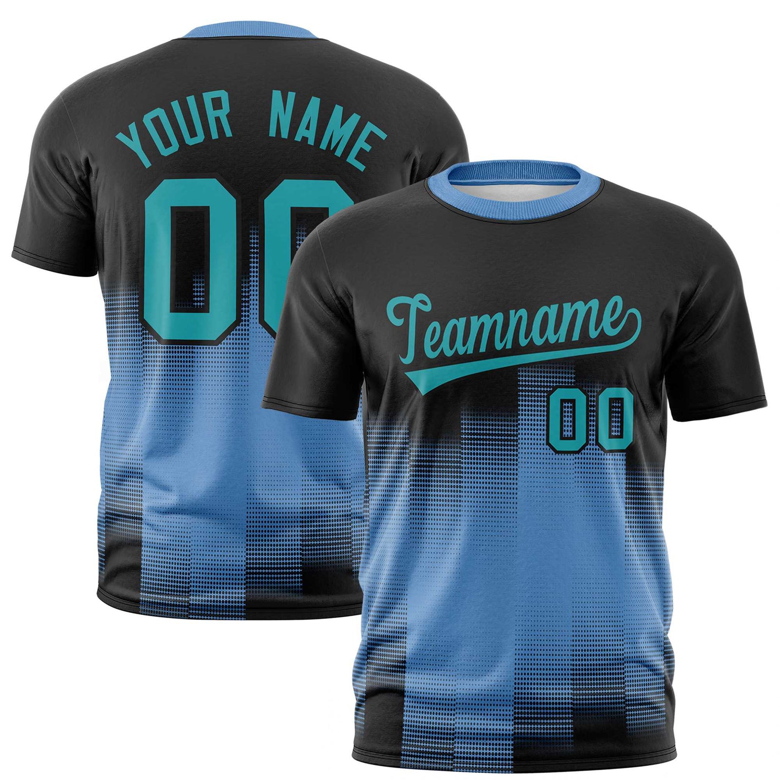 Custom Powder Blue Black Gradient Fashion Design Performance T-Shirt