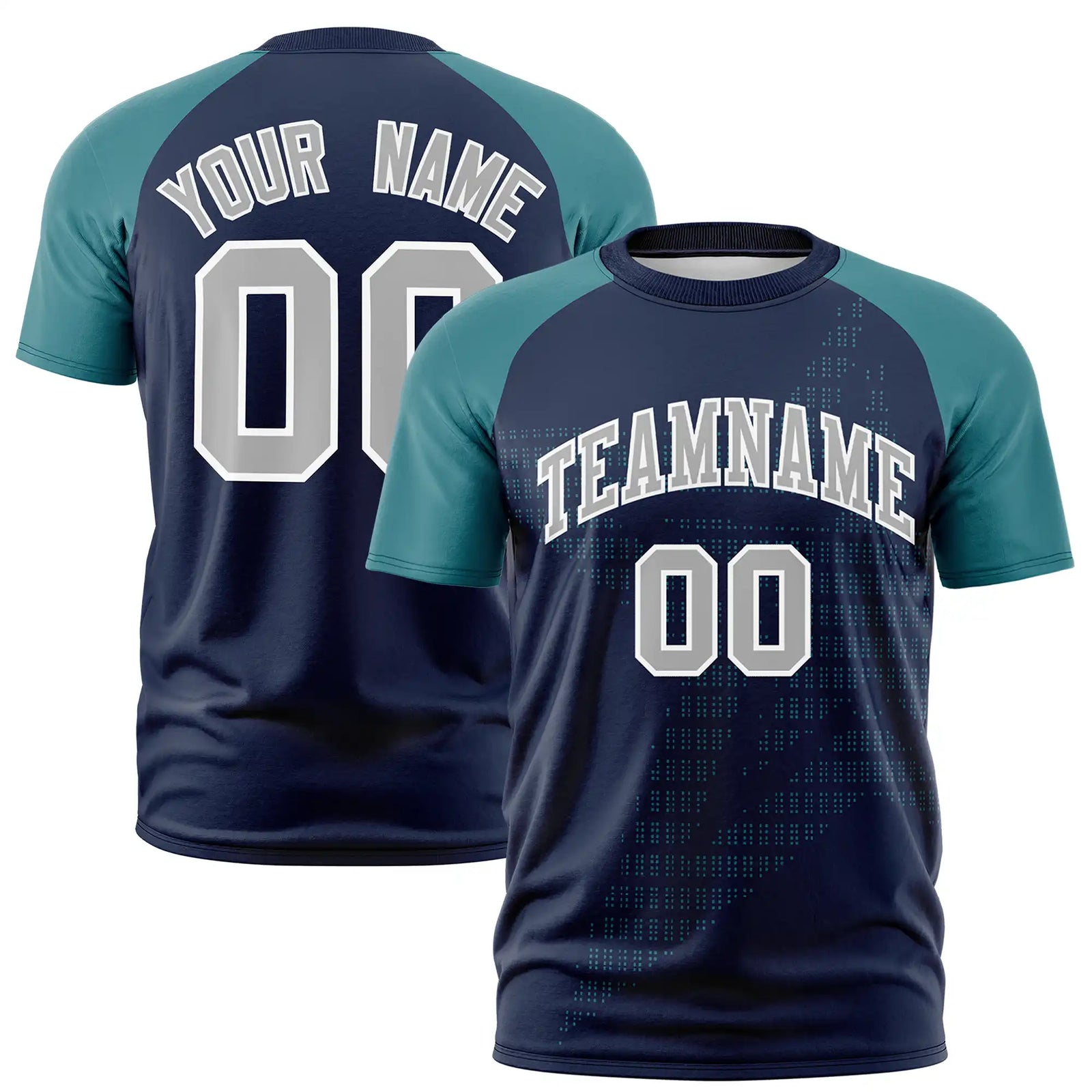 Custom Navy Aqua Crew Neck Star Style Design Performance T-Shirt