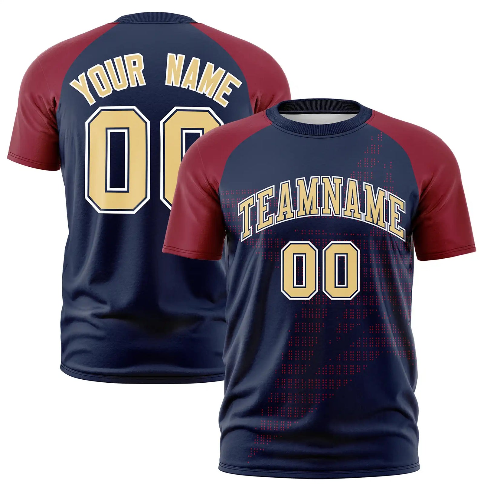 Custom Navy Crimson Crew Neck Star Style Design Performance T-Shirt