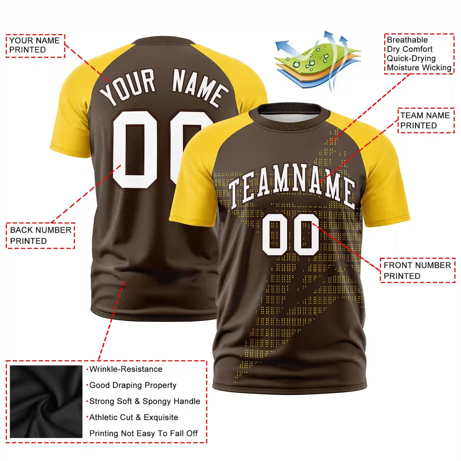 Custom Brown Gold01 Crew Neck Star Style Design Performance T-Shirt