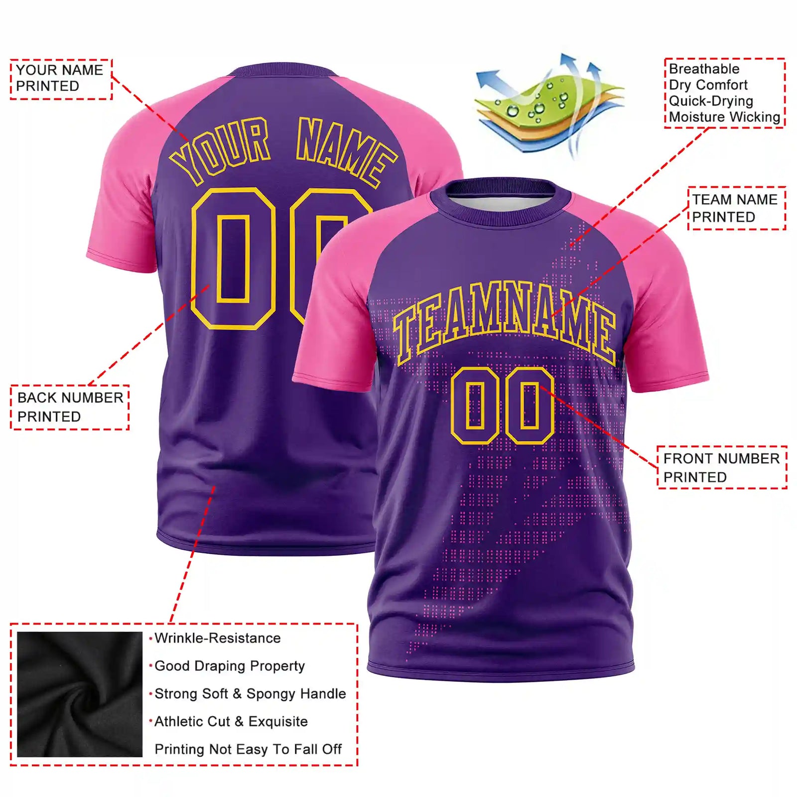 Custom Purple Pink Crew Neck Star Style Design Performance T-Shirt