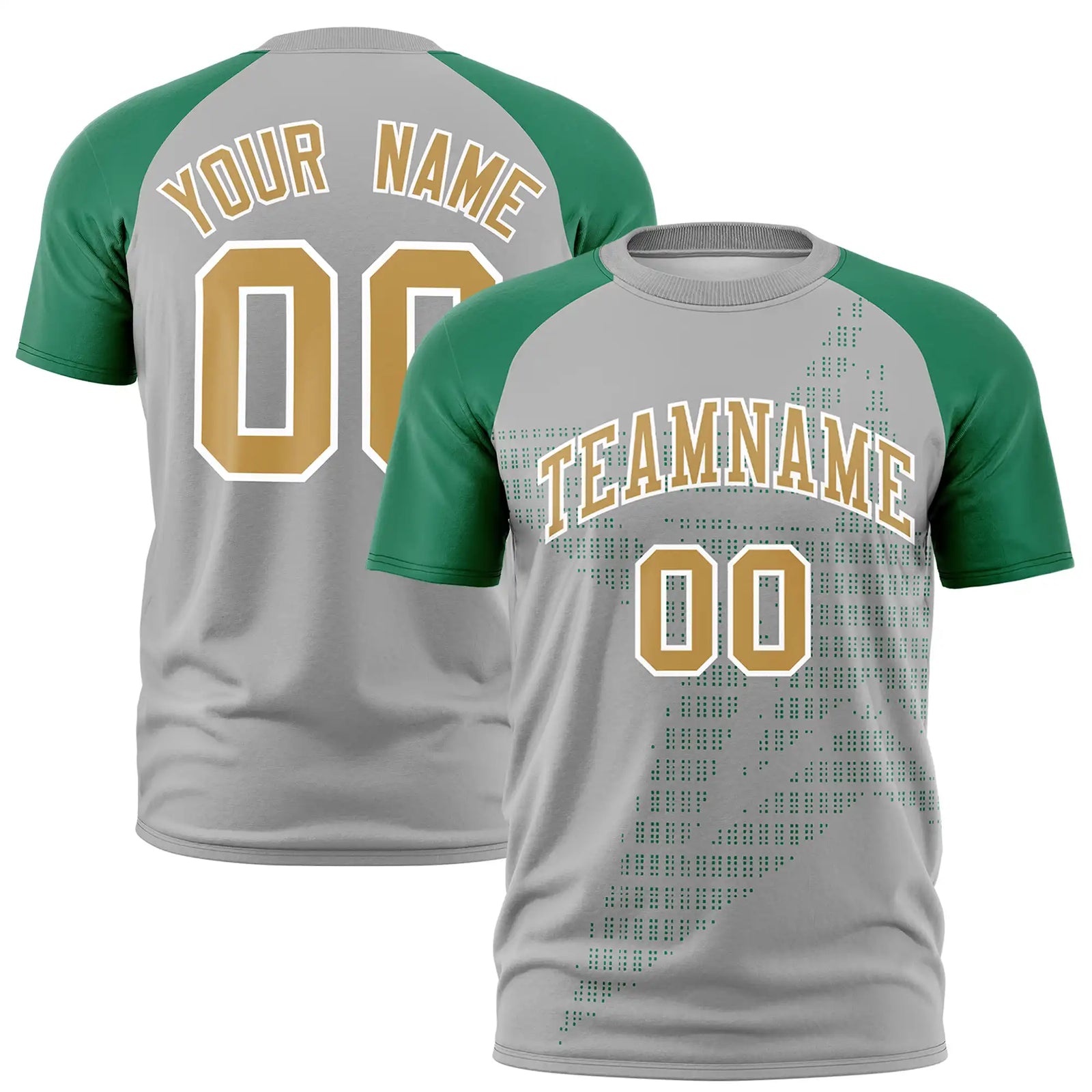 Custom Gray Kelly Green Crew Neck Star Style Design Performance T-Shirt