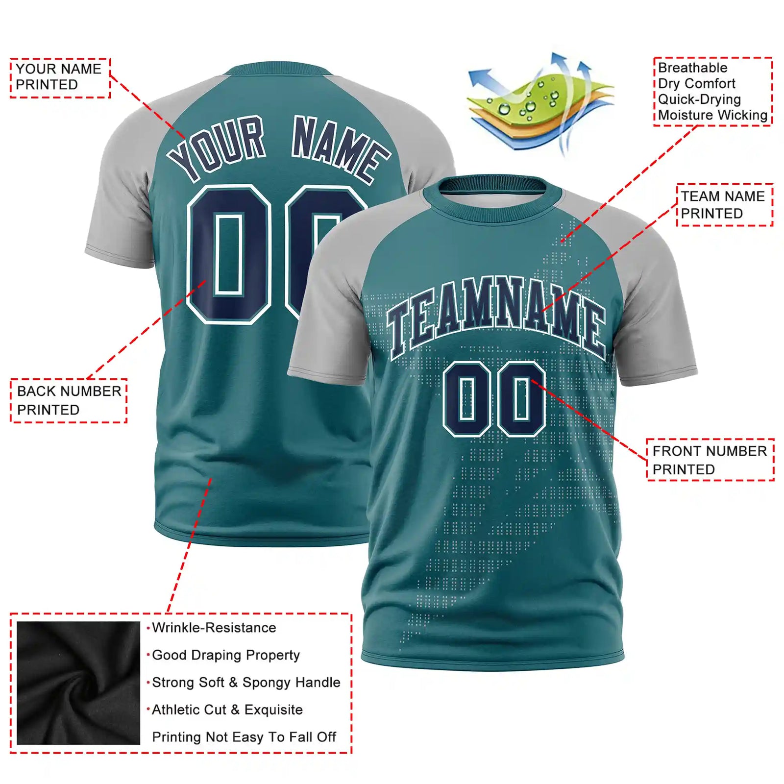 Custom Midnight Green Gray Crew Neck Star Style Design Performance T-Shirt