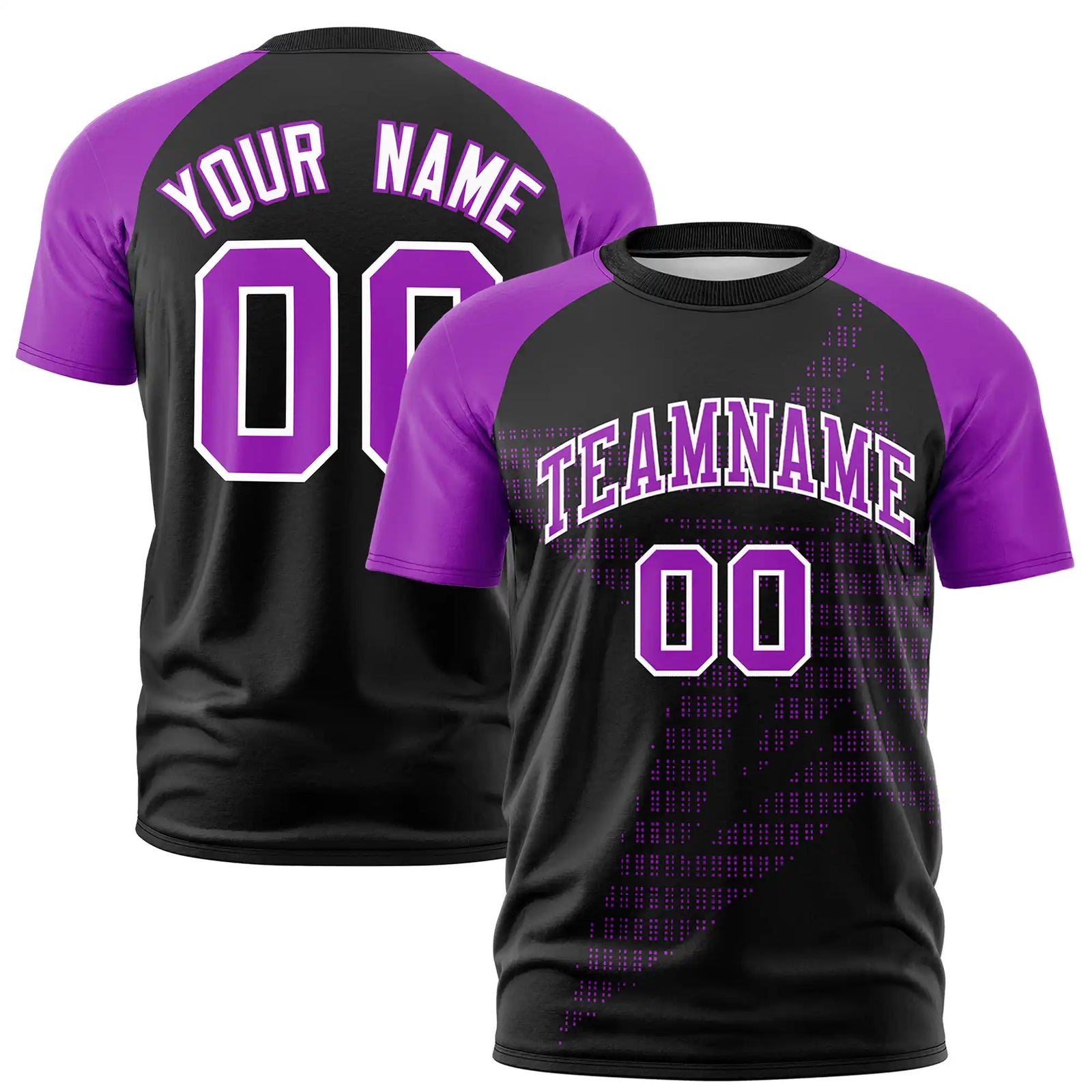 Custom Black Purple Crew Neck Star Style Design Performance T-Shirt