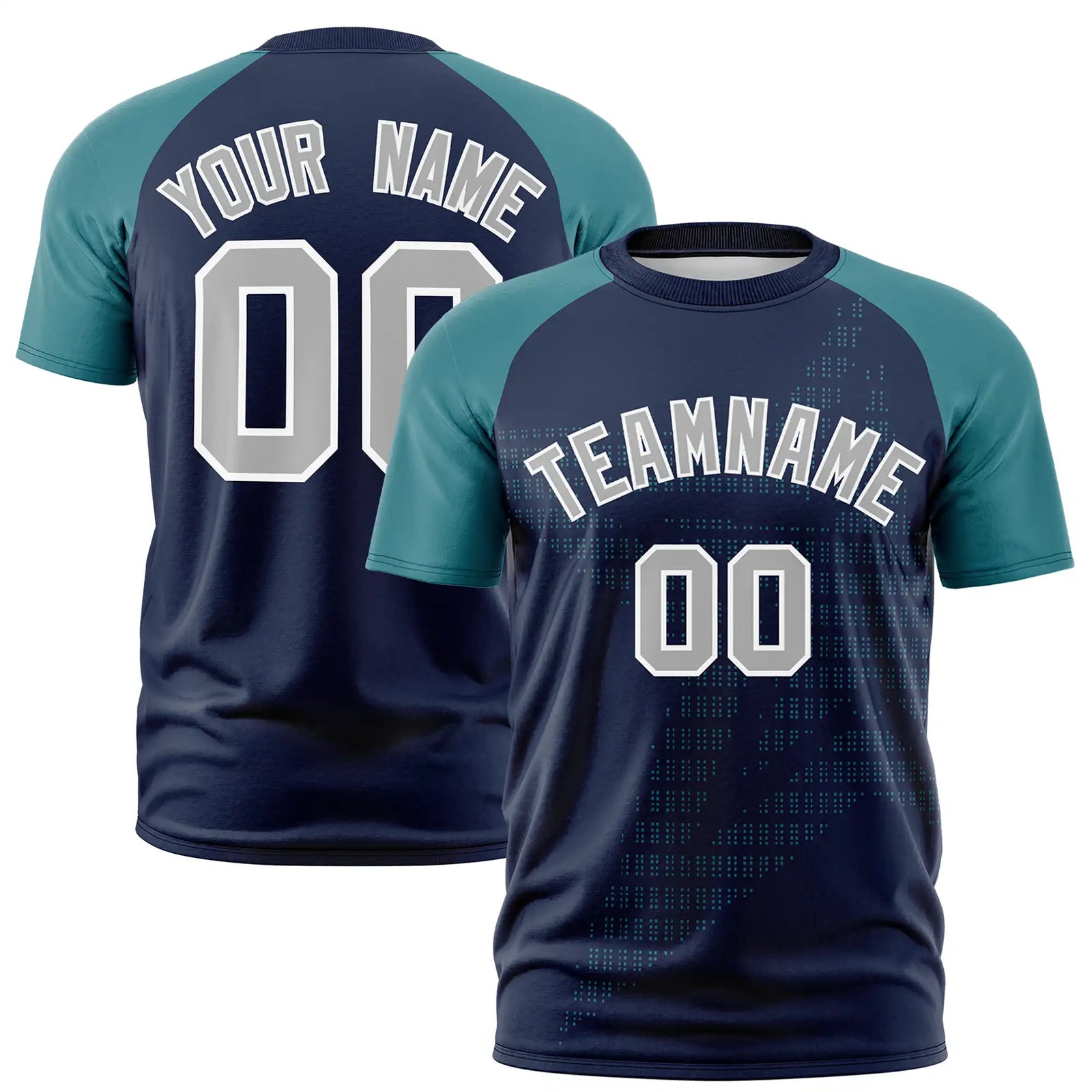 Custom Navy Aqua Crew Neck Star Style Design Performance T-Shirt