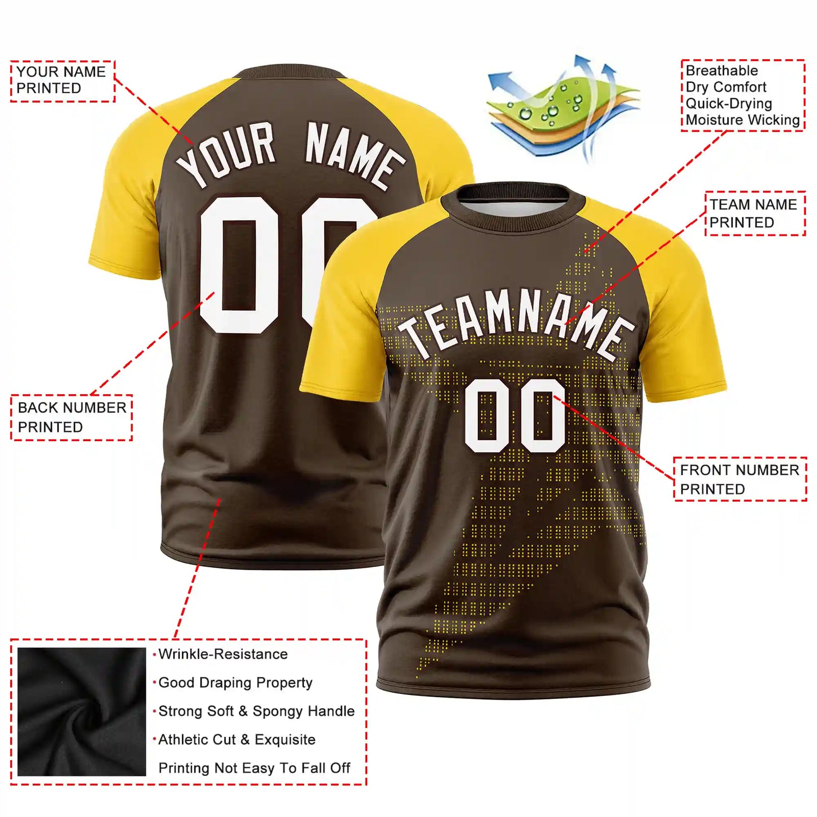 Custom Brown Gold01 Crew Neck Star Style Design Performance T-Shirt