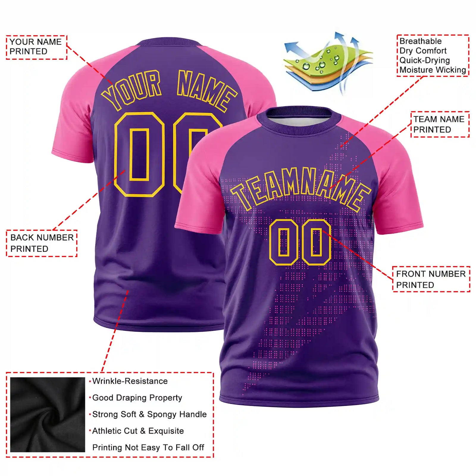 Custom Purple Pink Crew Neck Star Style Design Performance T-Shirt