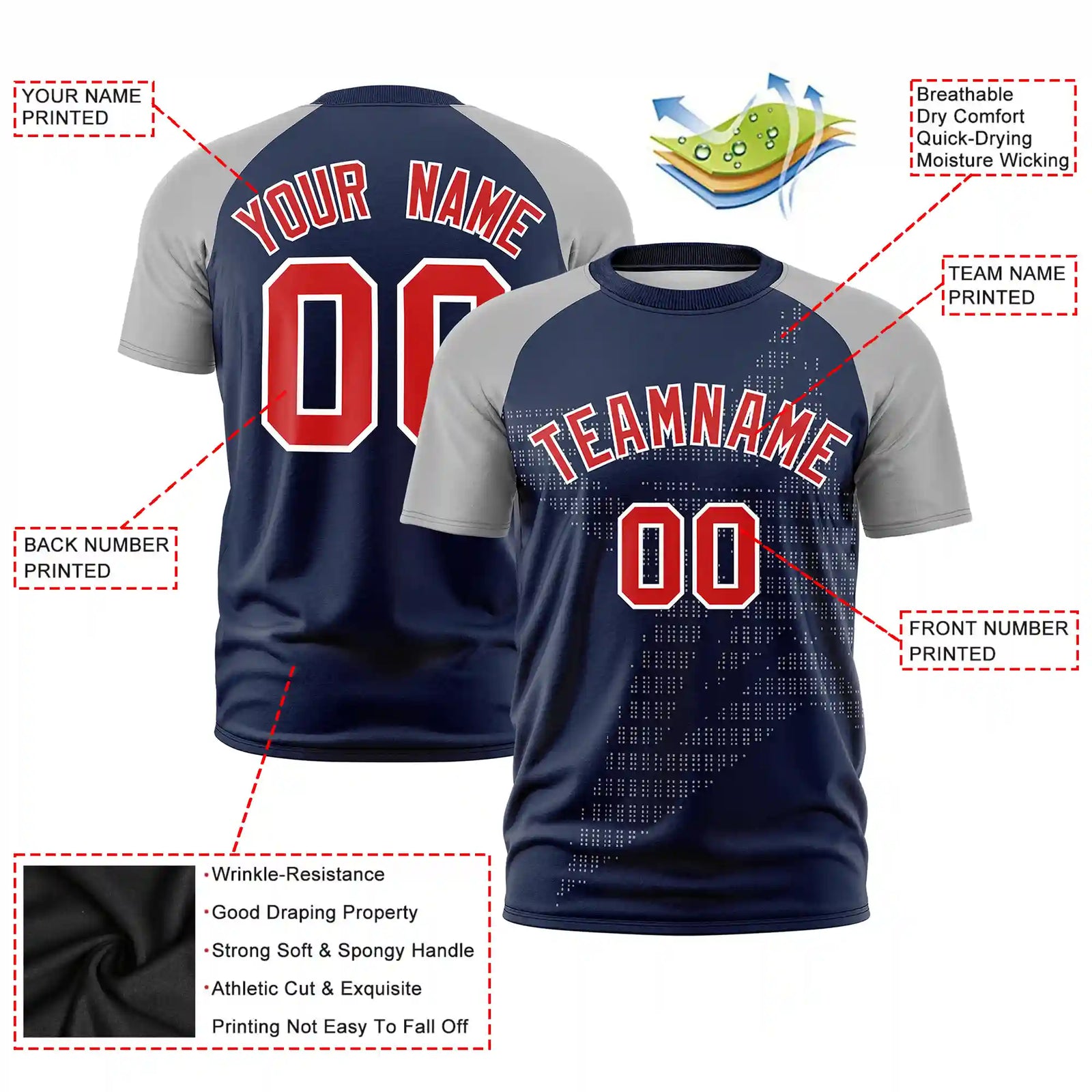 Custom Navy Gray Crew Neck Star Style Design Performance T-Shirt