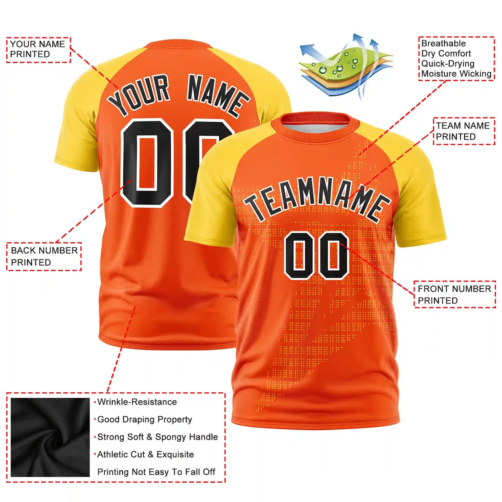 Custom Orange Gold01 Crew Neck Star Style Design Performance T-Shirt