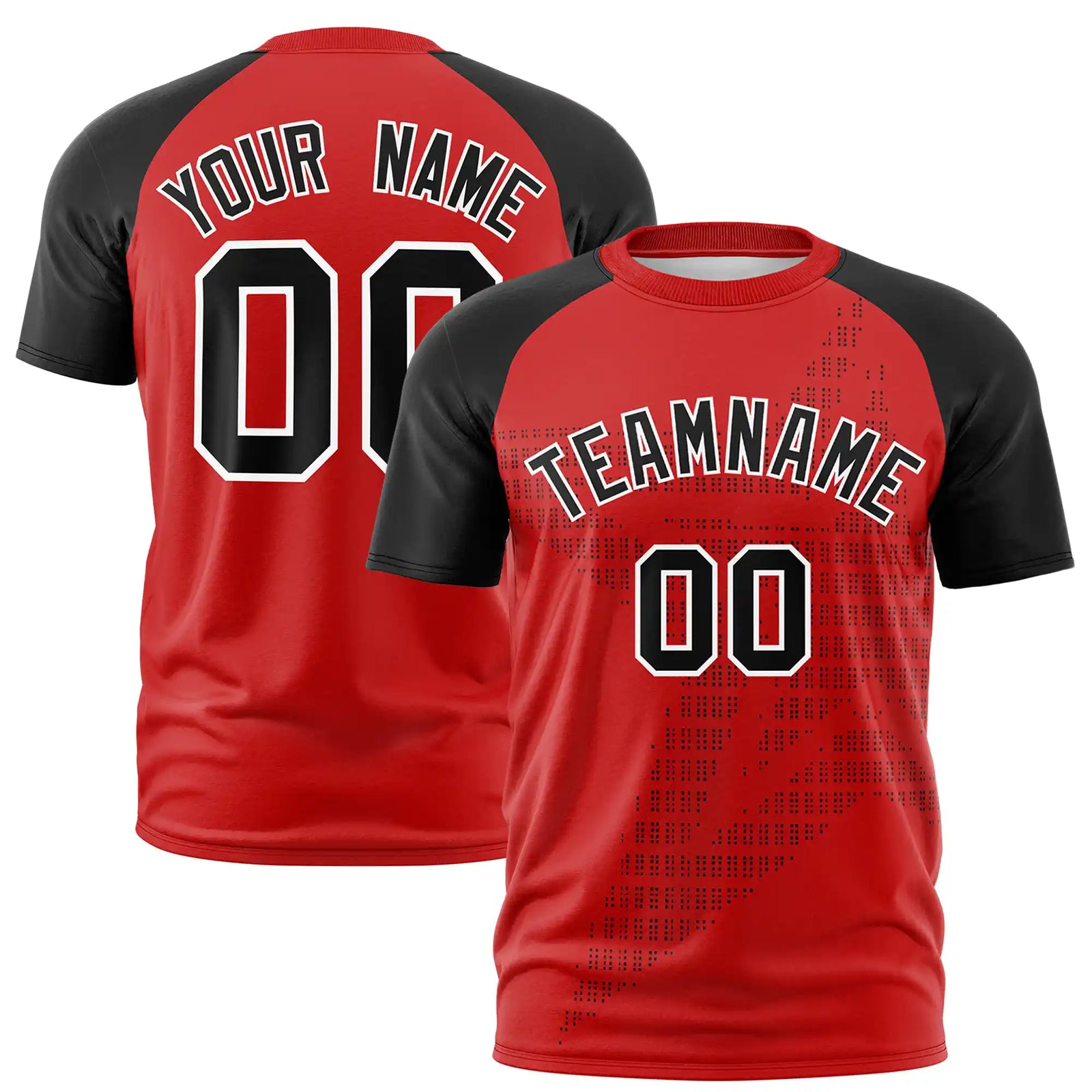 Custom Red Black Crew Neck Star Style Design Performance T-Shirt