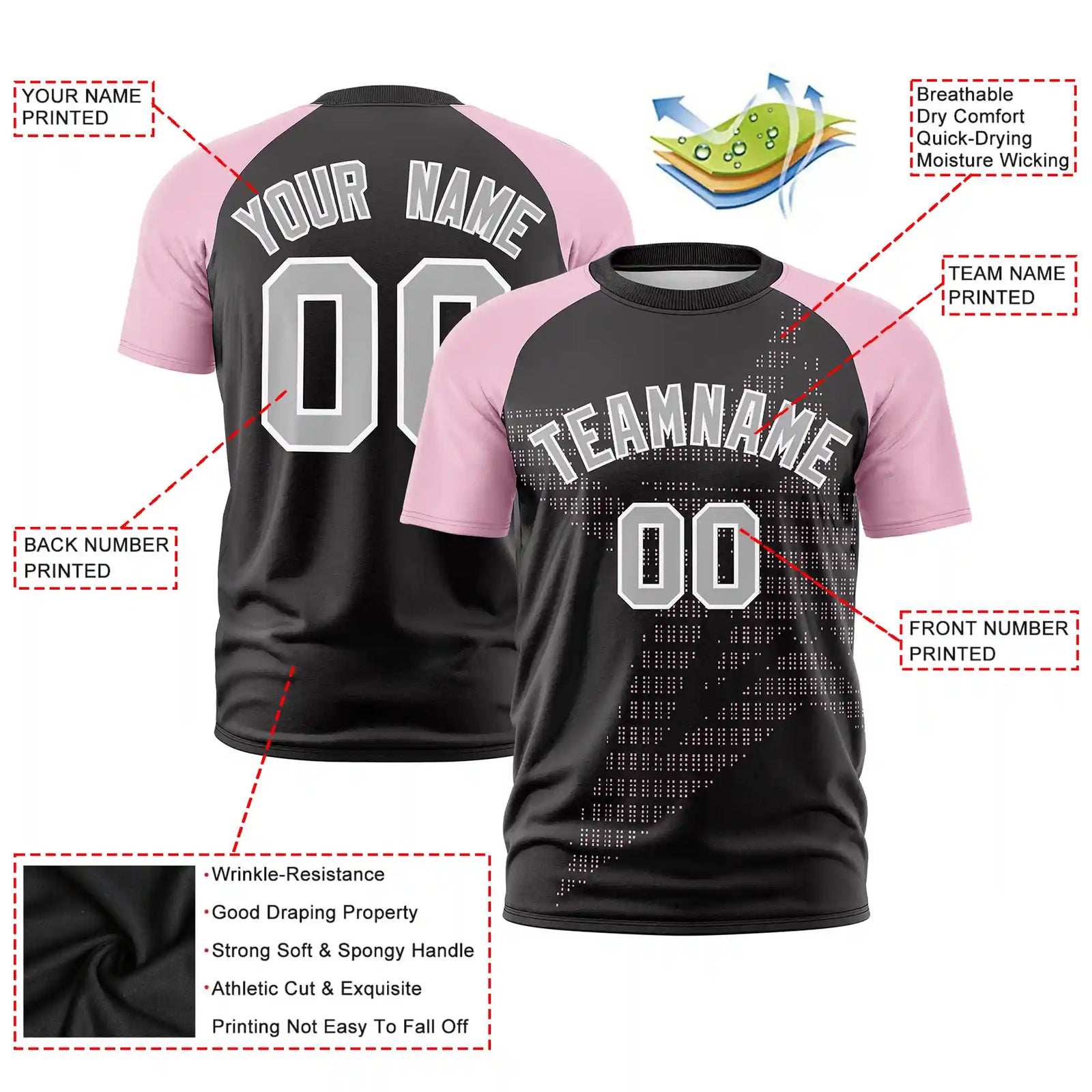 Custom Black Pink Crew Neck Star Style Design Performance T-Shirt