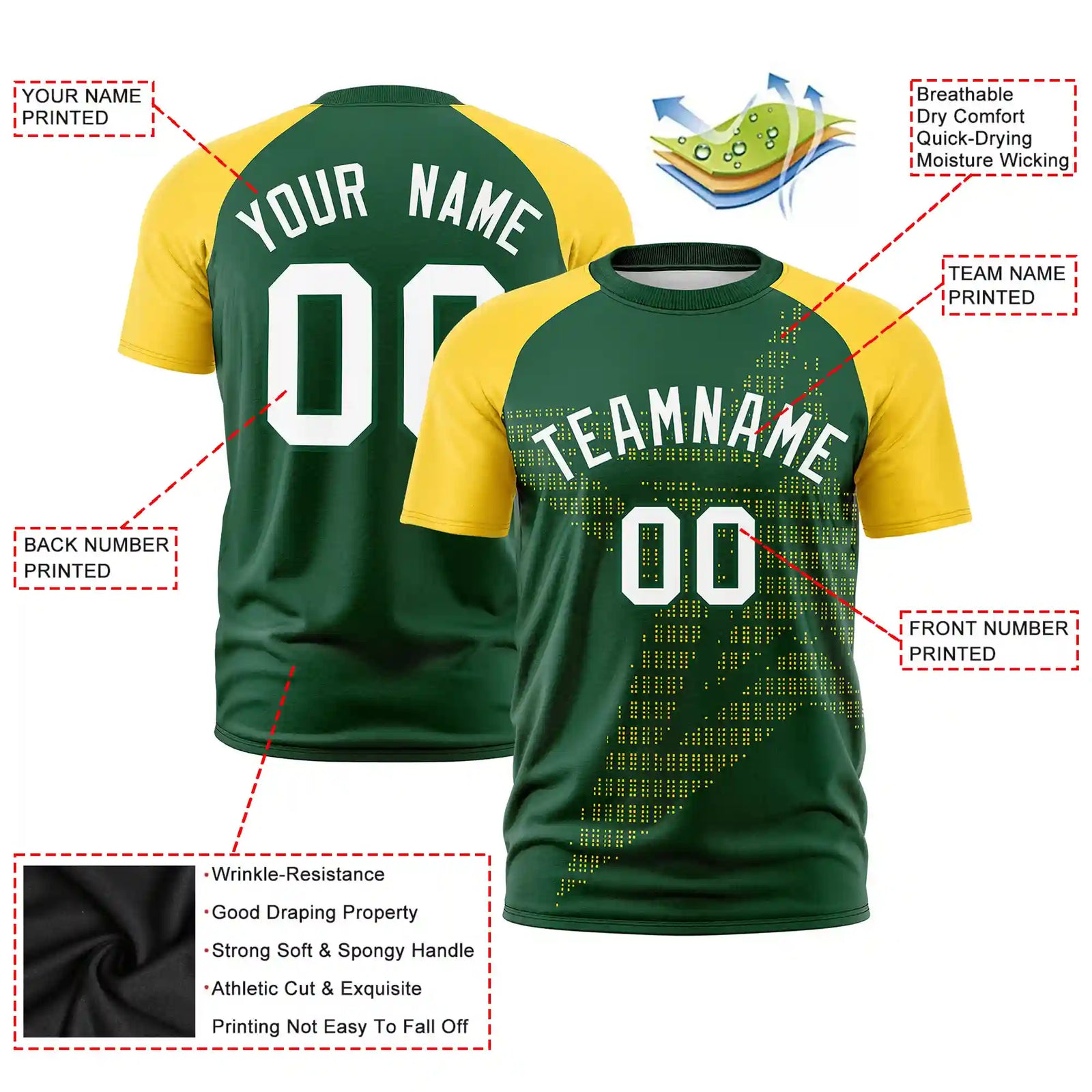 Custom Green Gold01 Crew Neck Star Style Design Performance T-Shirt