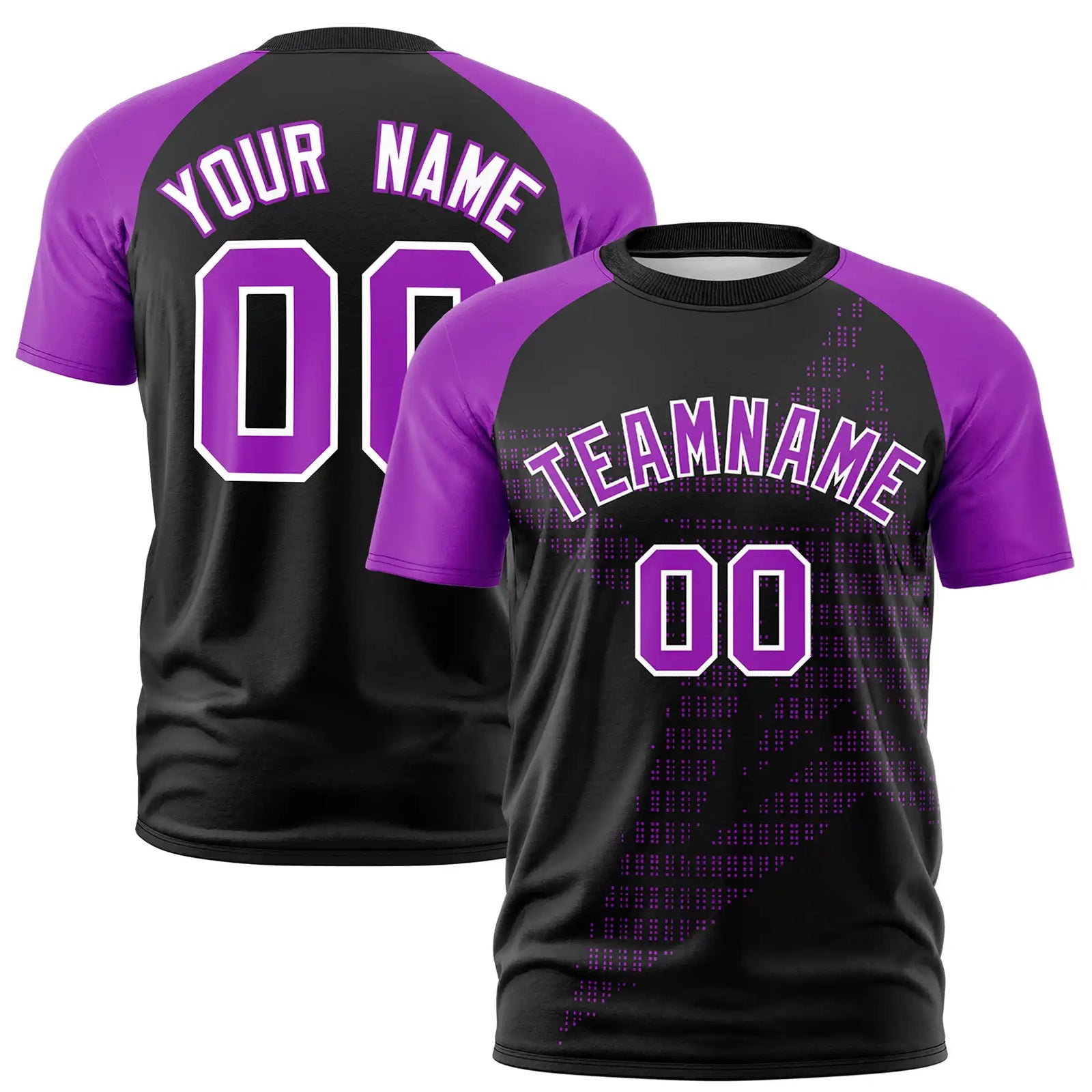 Custom Black Purple Crew Neck Star Style Design Performance T-Shirt