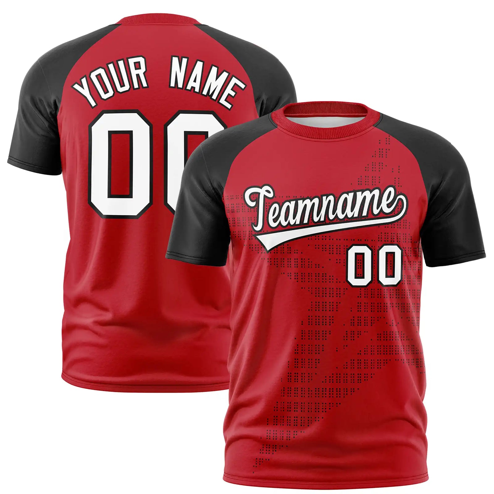 Custom Red Black Crew Neck Star Style Design Performance T-Shirt