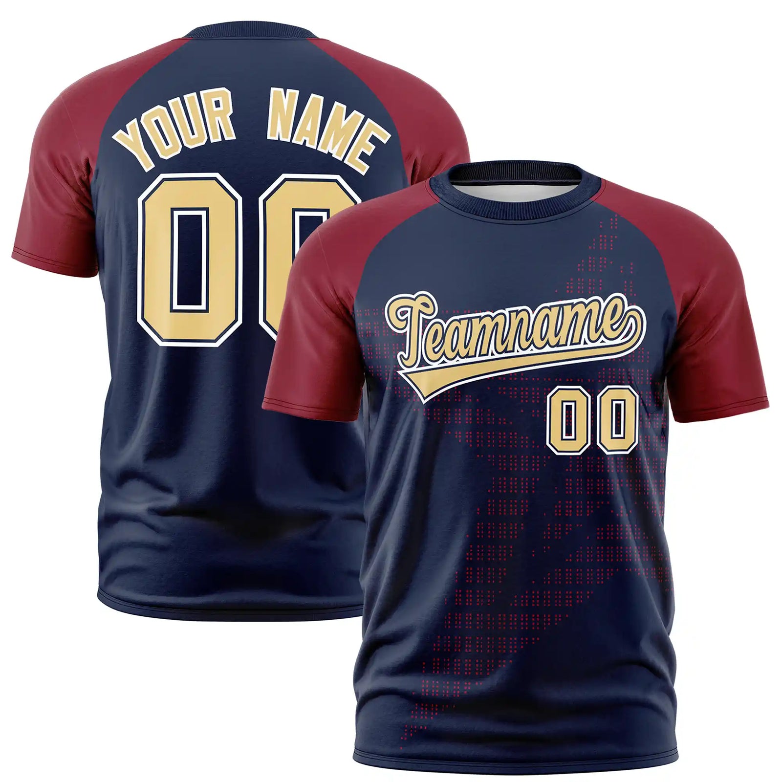 Custom Navy Crimson Crew Neck Star Style Design Performance T-Shirt