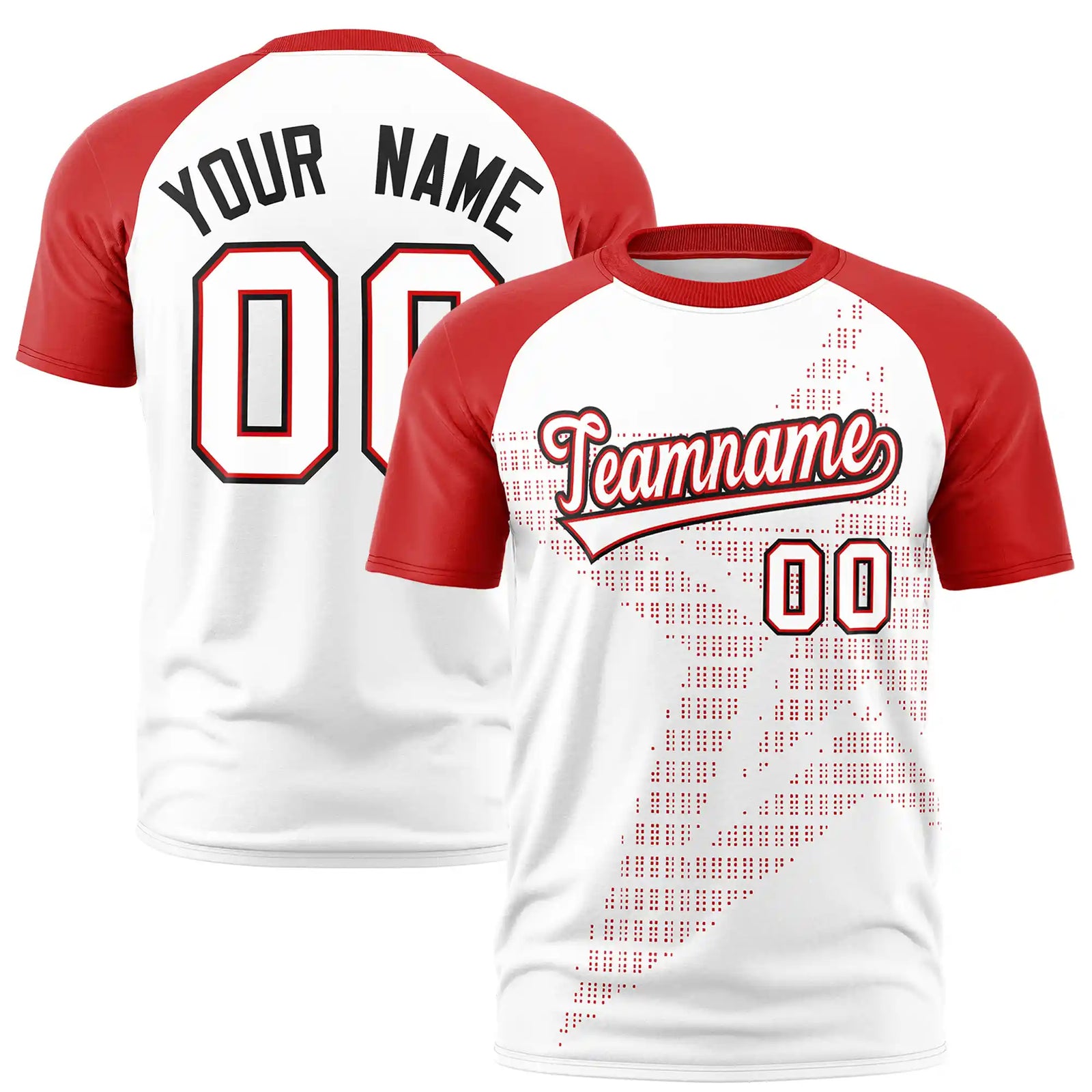 Custom White Red Crew Neck Star Style Design Performance T-Shirt