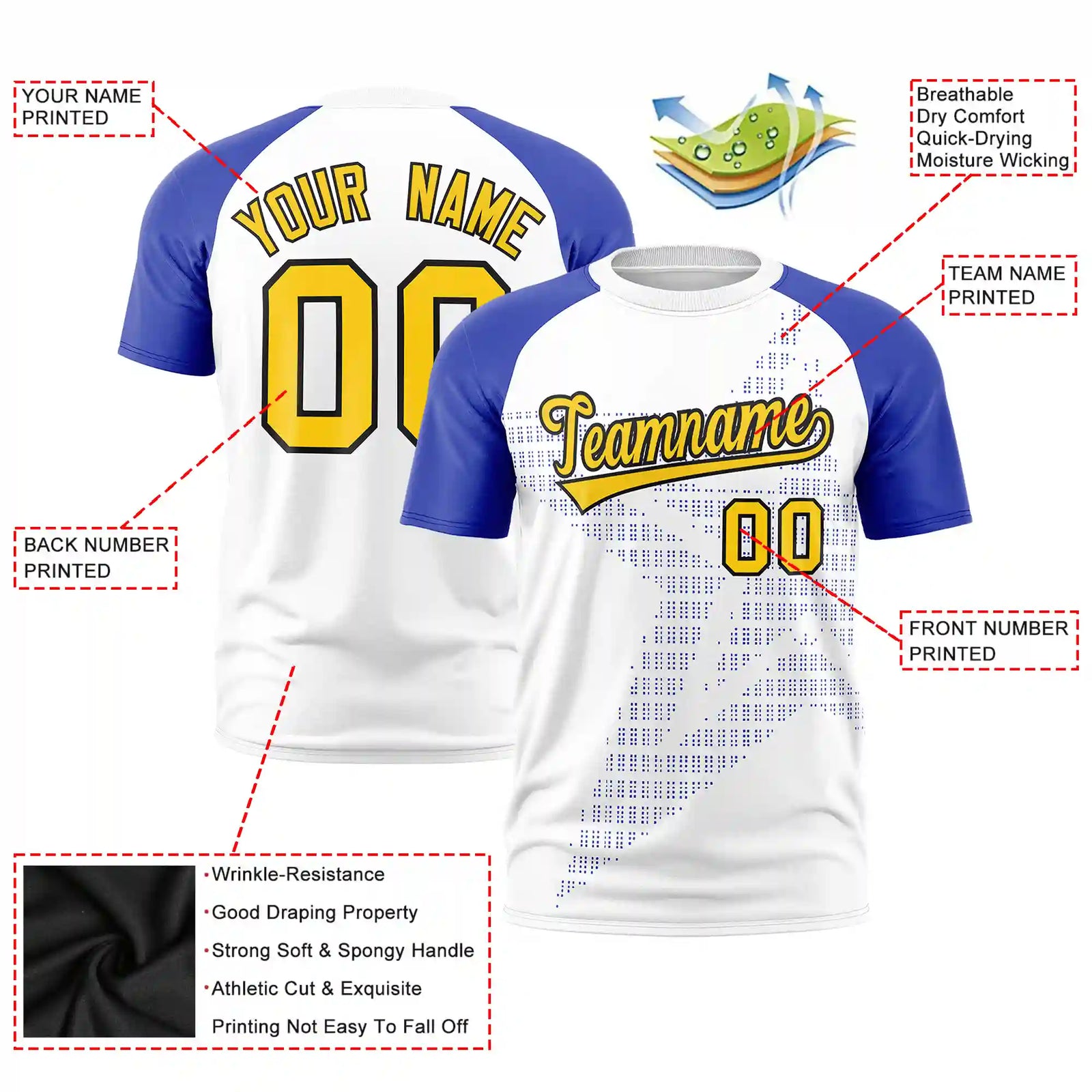 Custom White Royal Blue Crew Neck Star Style Design Performance T-Shirt