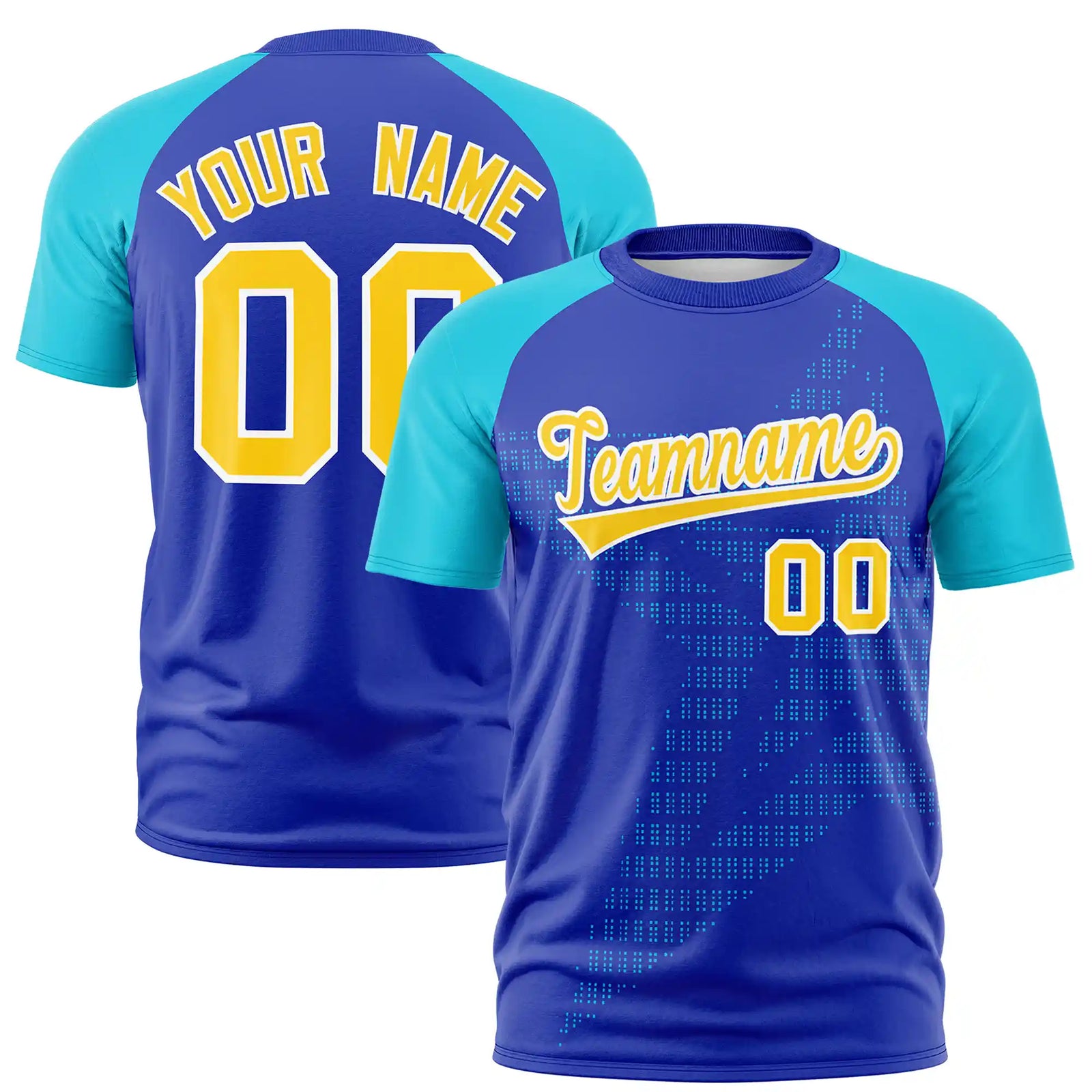 Custom Royal Blue Sky Blue Crew Neck Star Style Design Performance T-Shirt