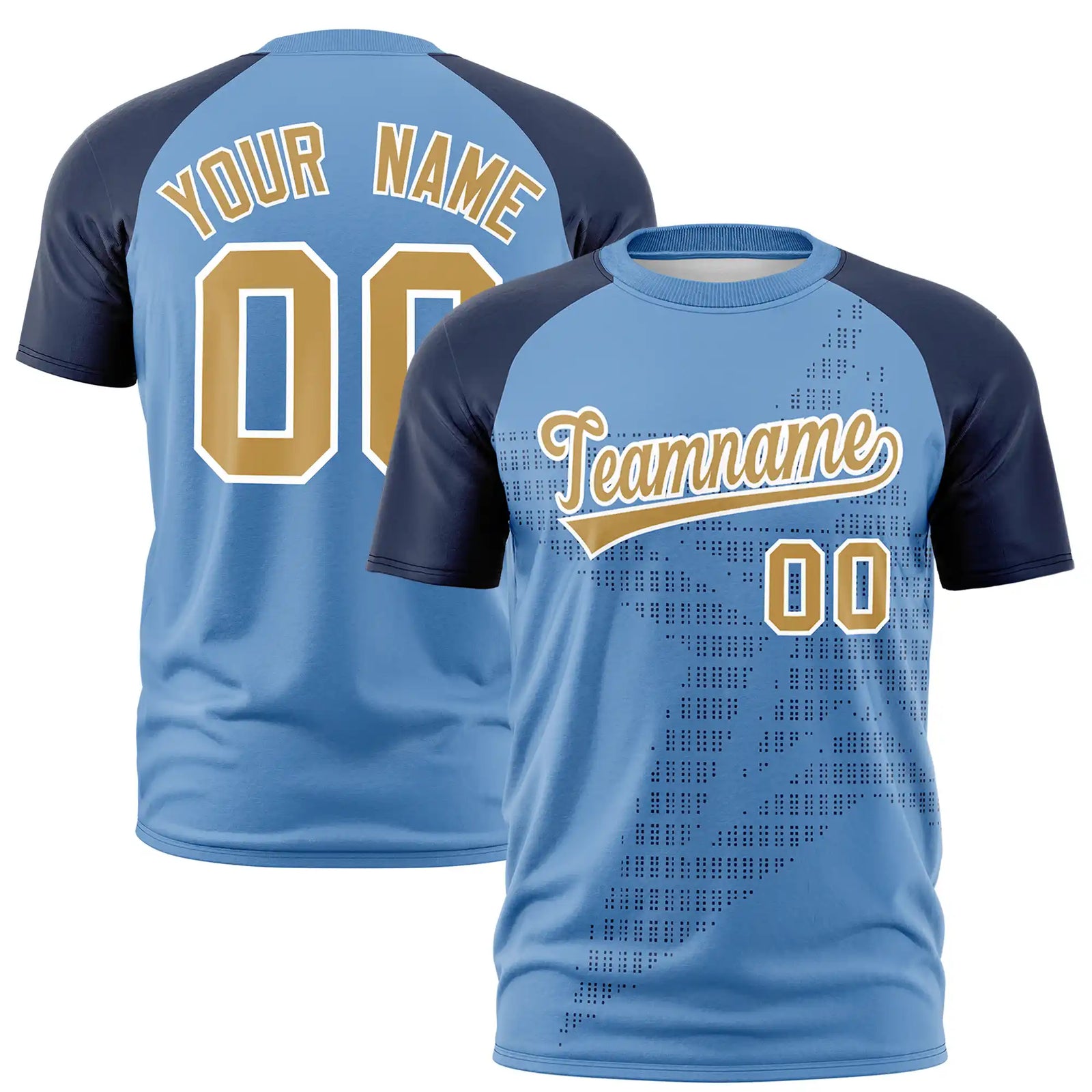 Custom Light Blue Navy Crew Neck Star Style Design Performance T-Shirt