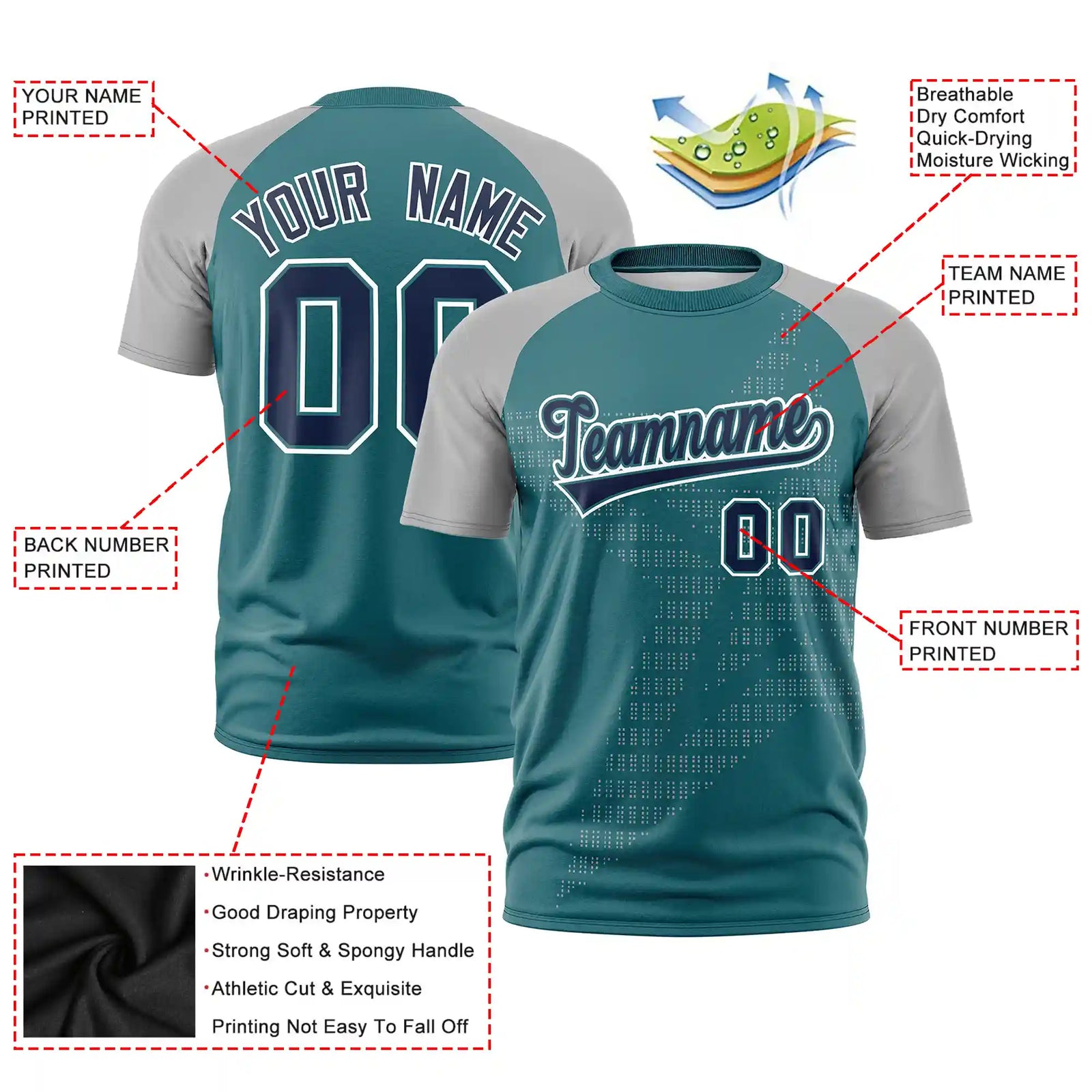 Custom Midnight Green Gray Crew Neck Star Style Design Performance T-Shirt